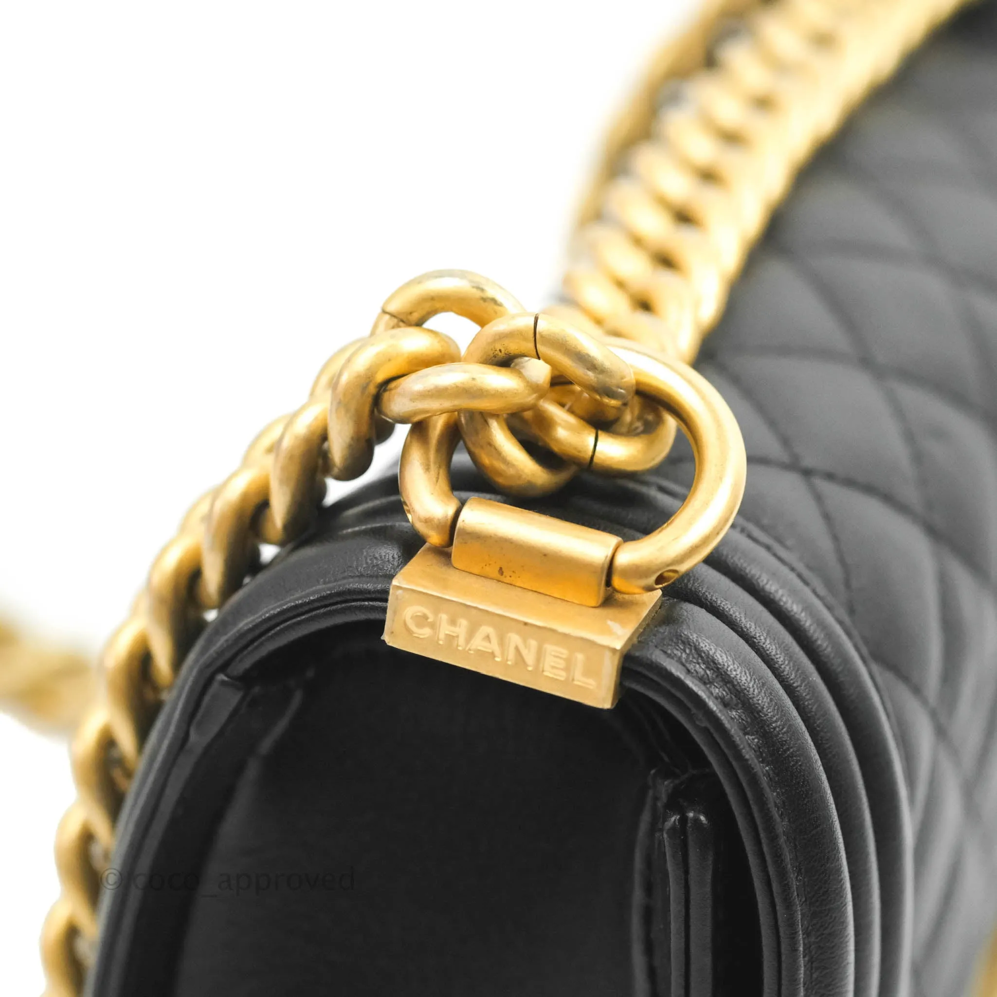 Chanel Quilted Small Boy Black Calfskin Aged Gold Hardware