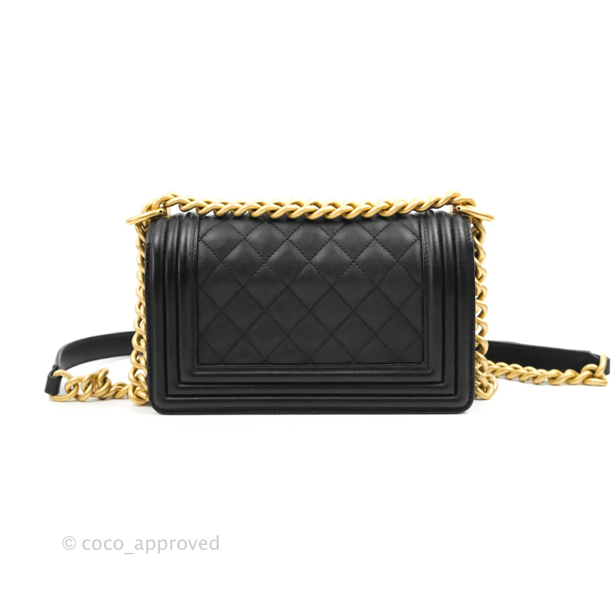 Chanel Quilted Small Boy Black Calfskin Aged Gold Hardware