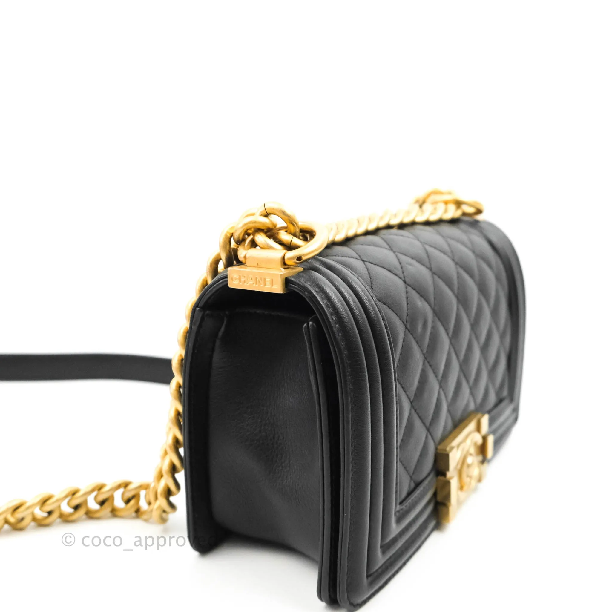 Chanel Quilted Small Boy Black Calfskin Aged Gold Hardware