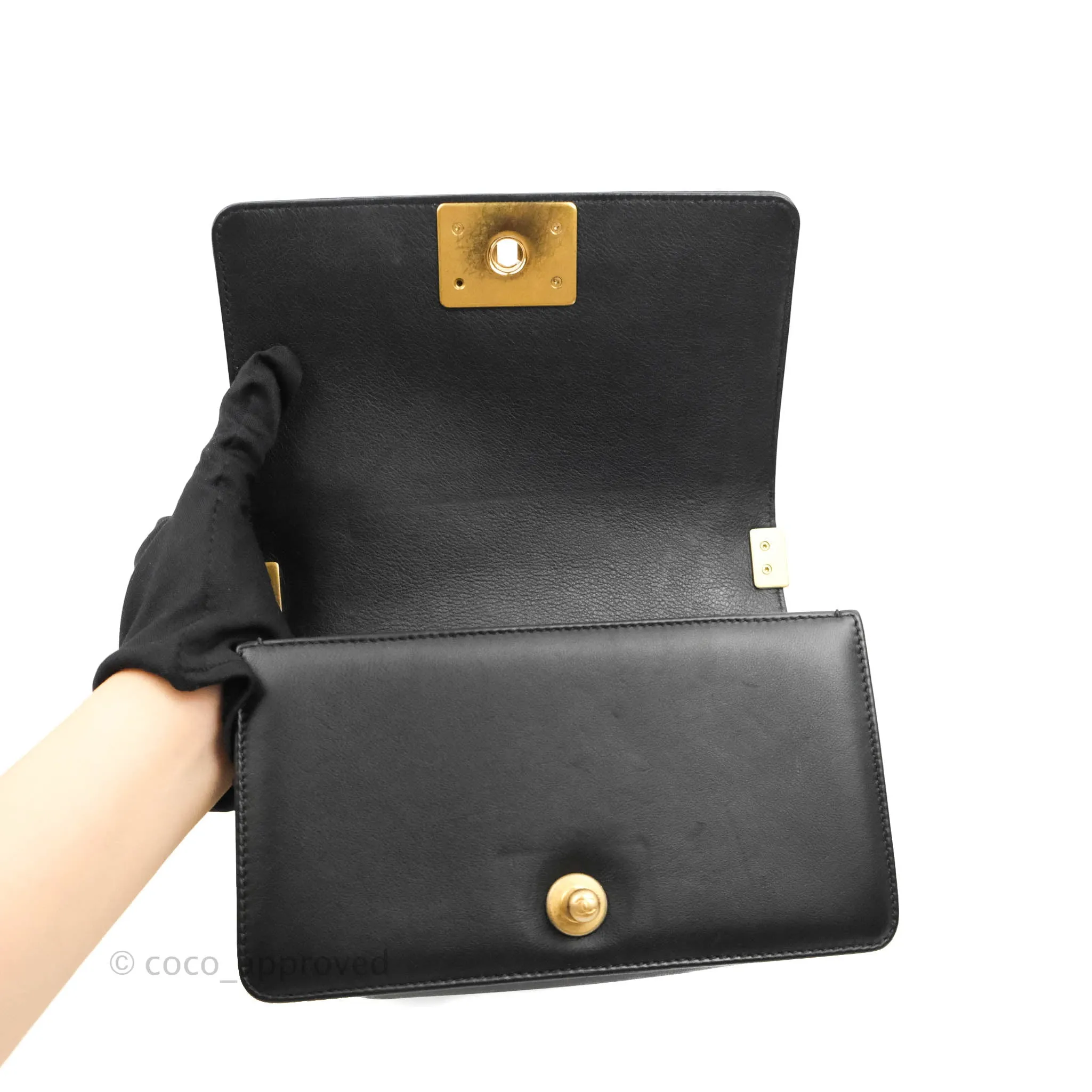 Chanel Quilted Small Boy Black Calfskin Aged Gold Hardware