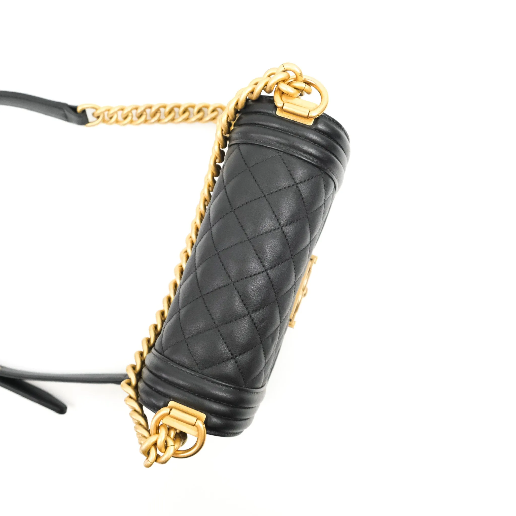 Chanel Quilted Small Boy Black Calfskin Aged Gold Hardware