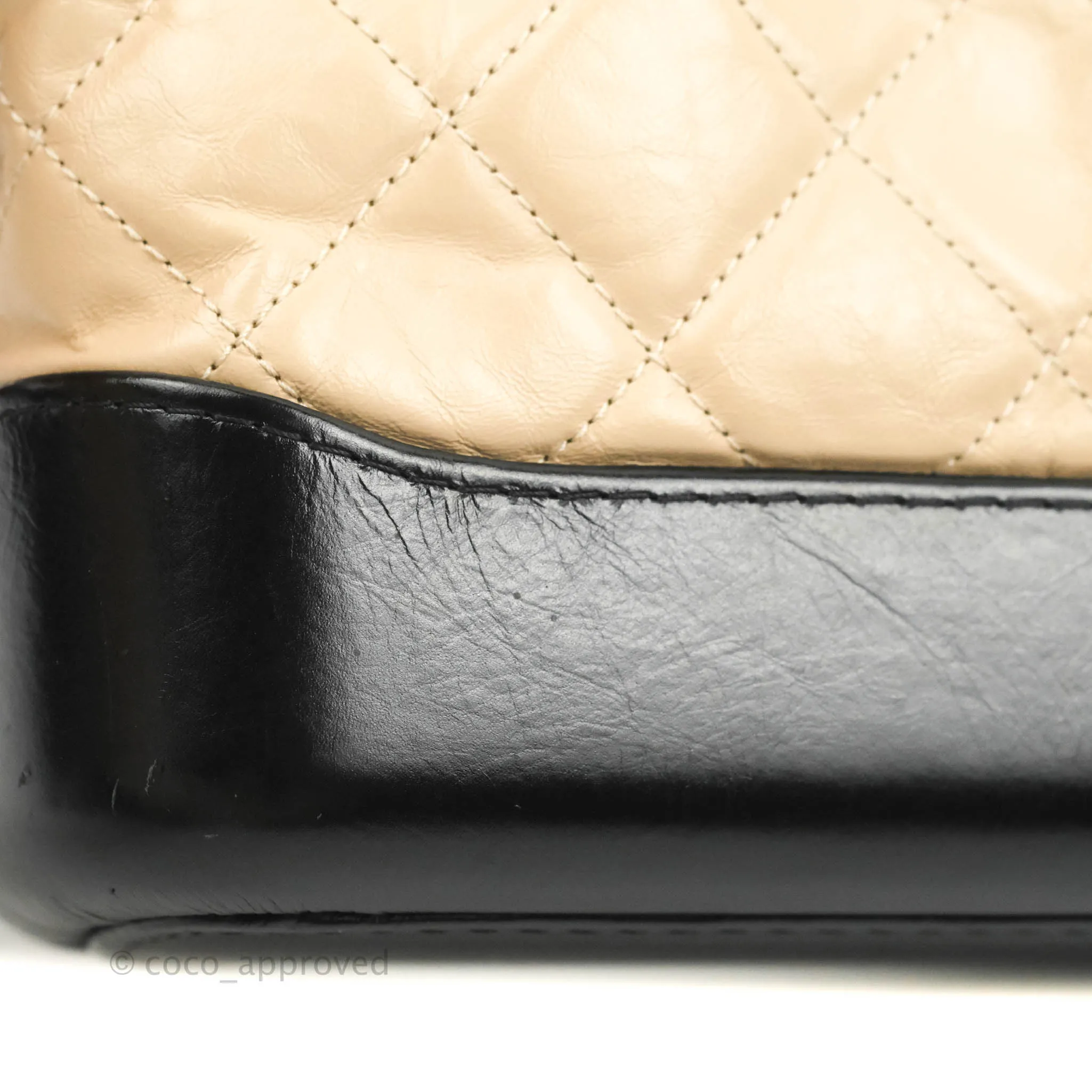 Chanel Quilted Small Gabrielle Hobo Black Beige Aged Calfskin