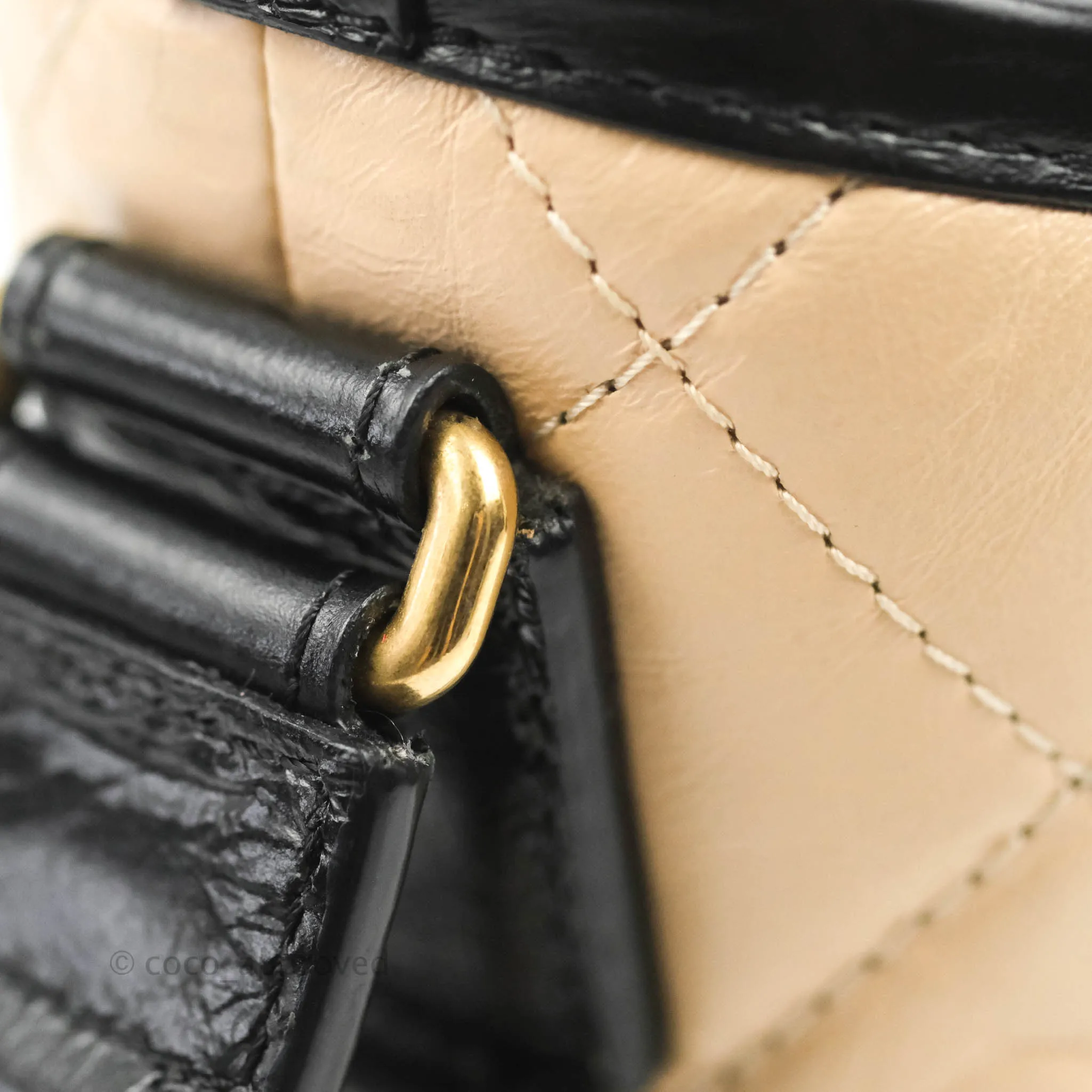 Chanel Quilted Small Gabrielle Hobo Black Beige Aged Calfskin