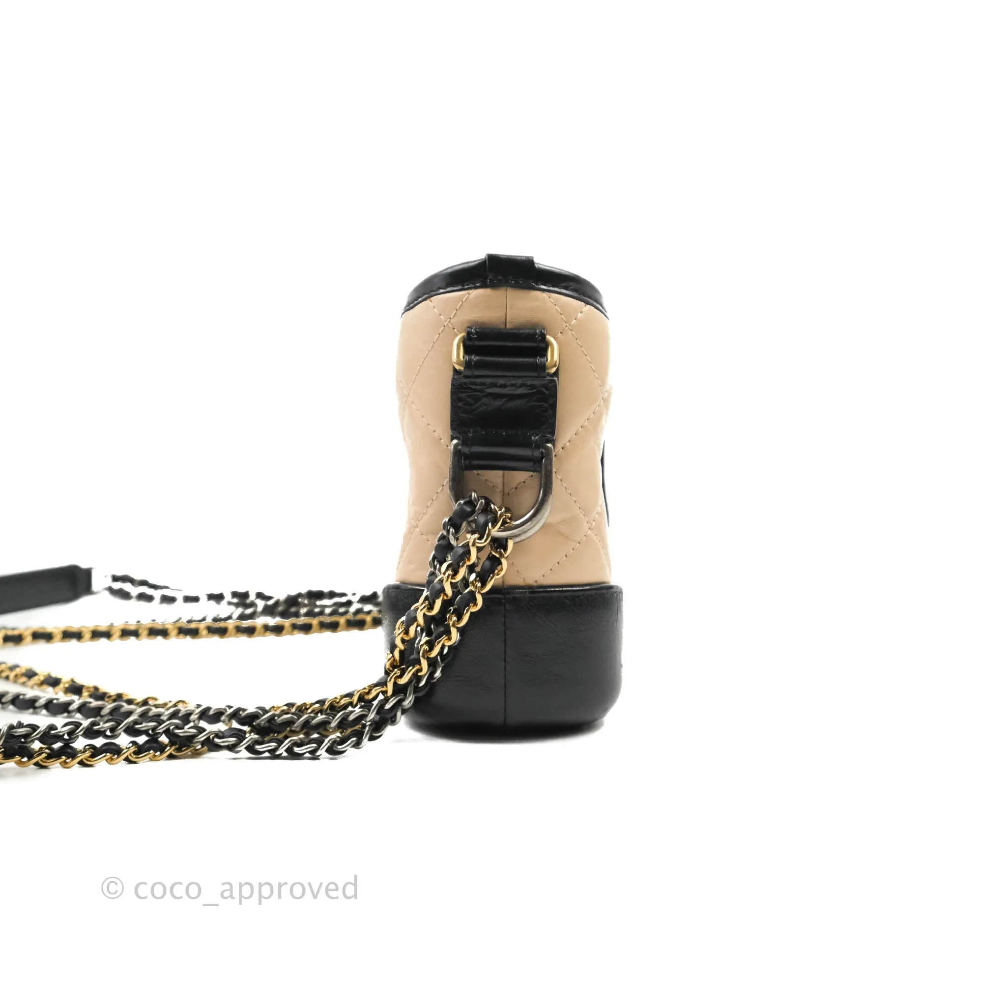 Chanel Quilted Small Gabrielle Hobo Black Beige Aged Calfskin