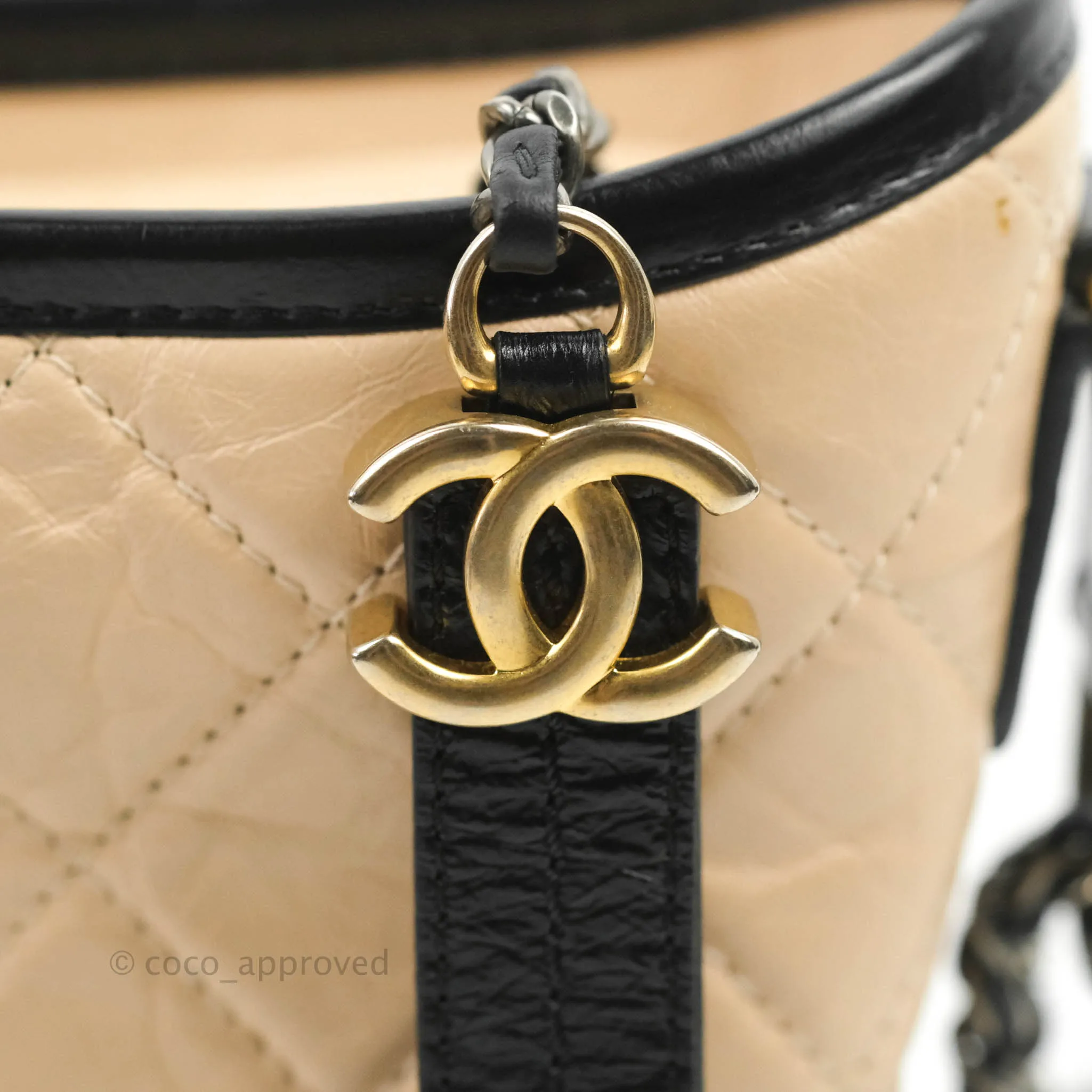 Chanel Quilted Small Gabrielle Hobo Black Beige Aged Calfskin