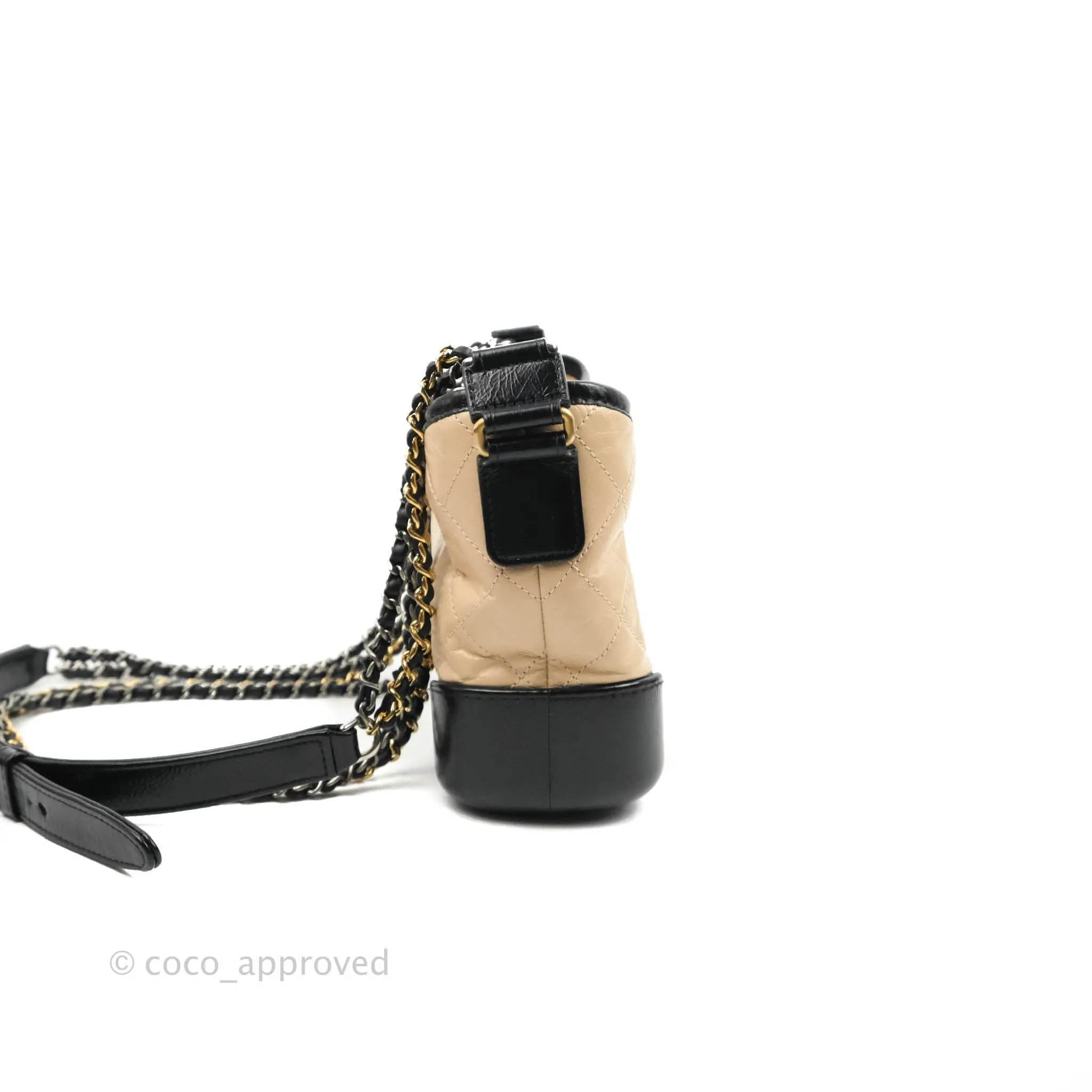 Chanel Quilted Small Gabrielle Hobo Black Beige Aged Calfskin
