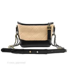 Chanel Quilted Small Gabrielle Hobo Black Beige Aged Calfskin