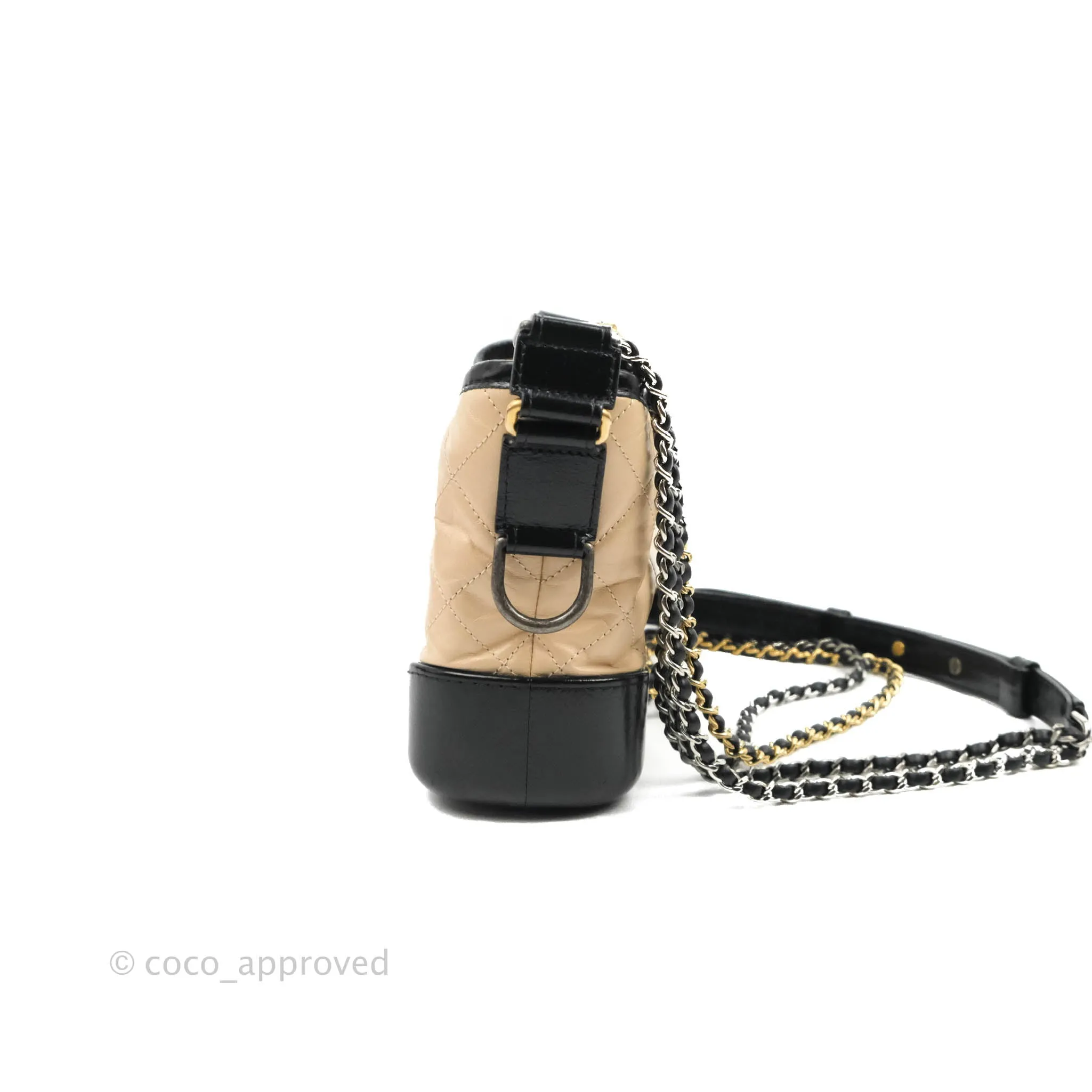 Chanel Quilted Small Gabrielle Hobo Black Beige Aged Calfskin