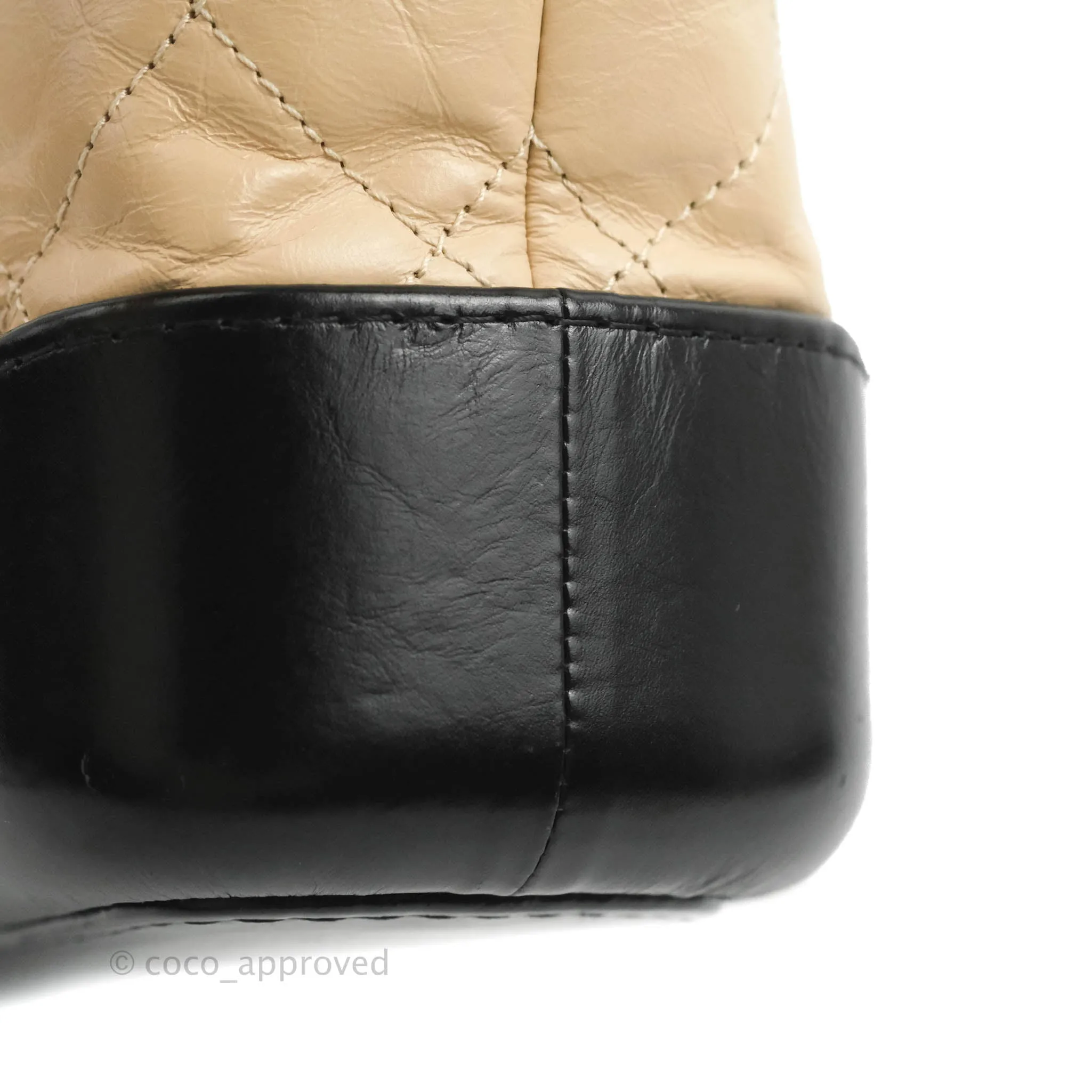Chanel Quilted Small Gabrielle Hobo Black Beige Aged Calfskin