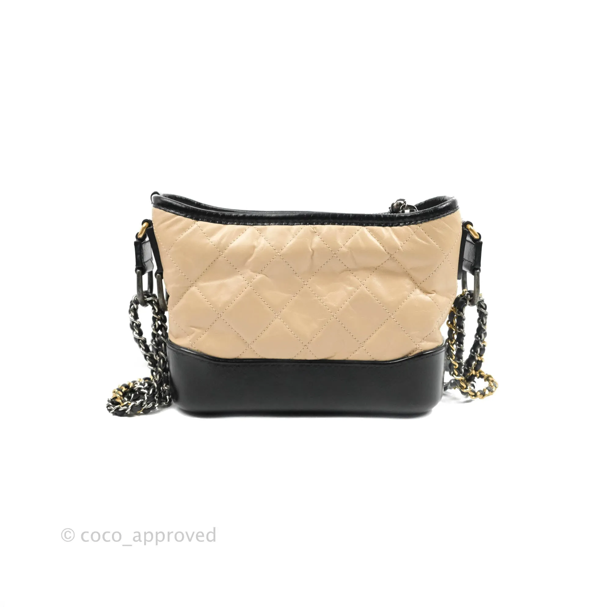 Chanel Quilted Small Gabrielle Hobo Black Beige Aged Calfskin