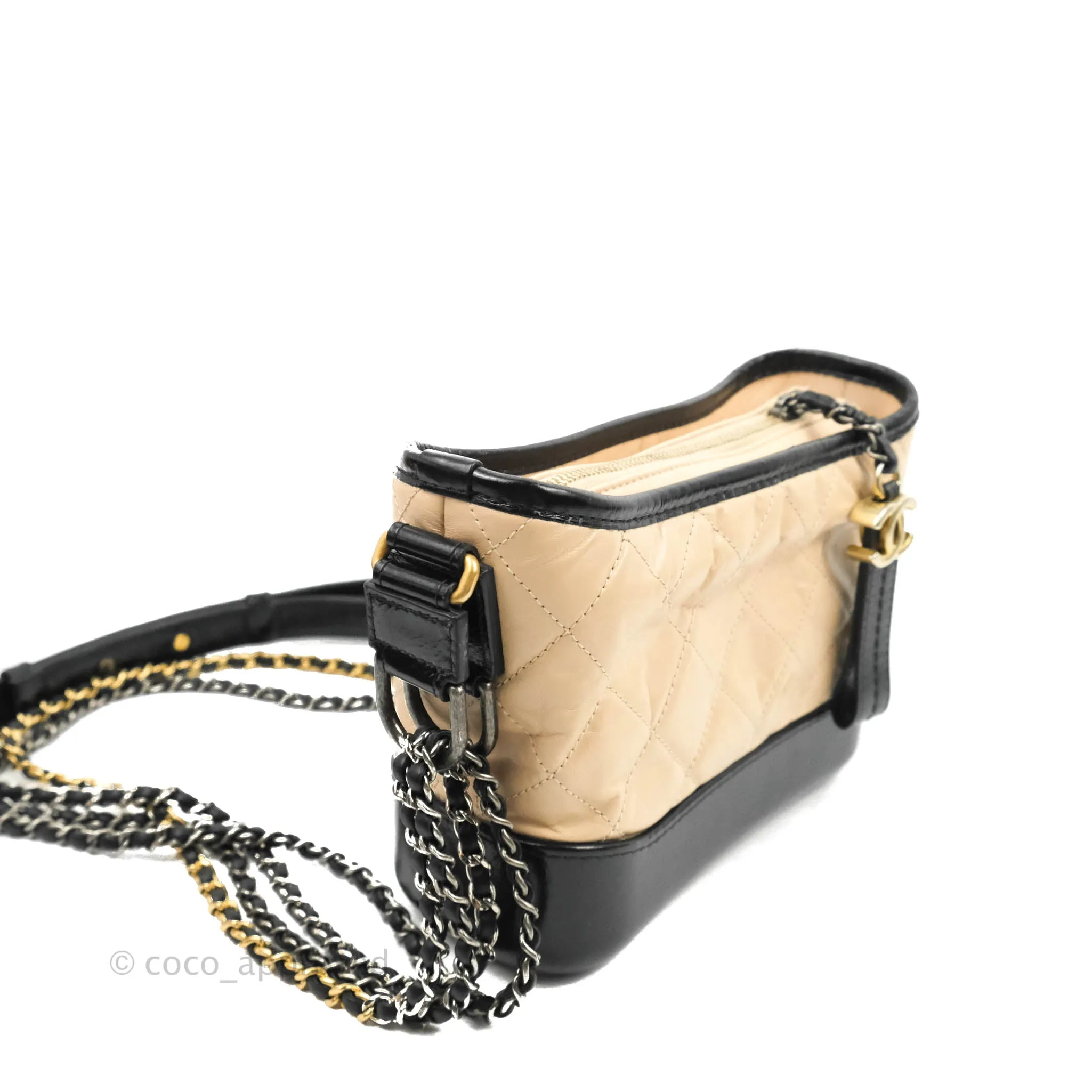 Chanel Quilted Small Gabrielle Hobo Black Beige Aged Calfskin