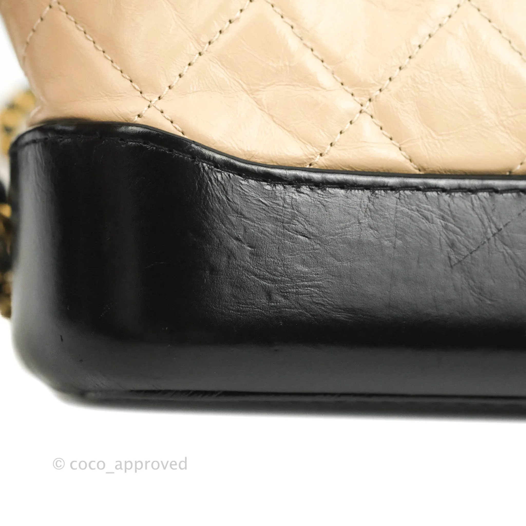 Chanel Quilted Small Gabrielle Hobo Black Beige Aged Calfskin
