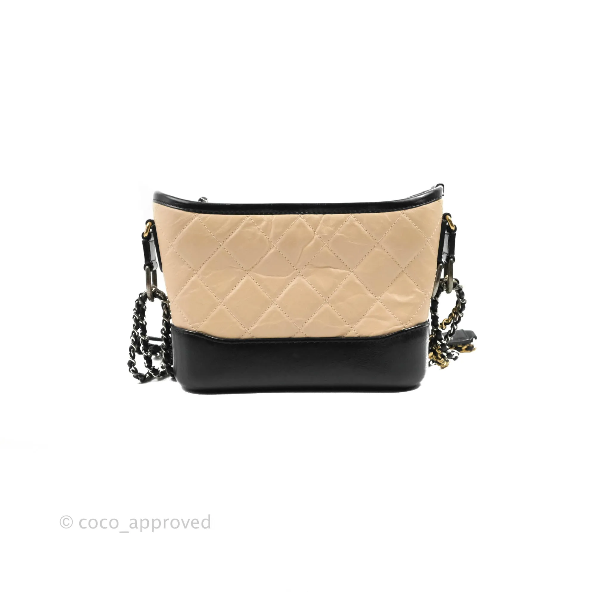 Chanel Quilted Small Gabrielle Hobo Black Beige Aged Calfskin