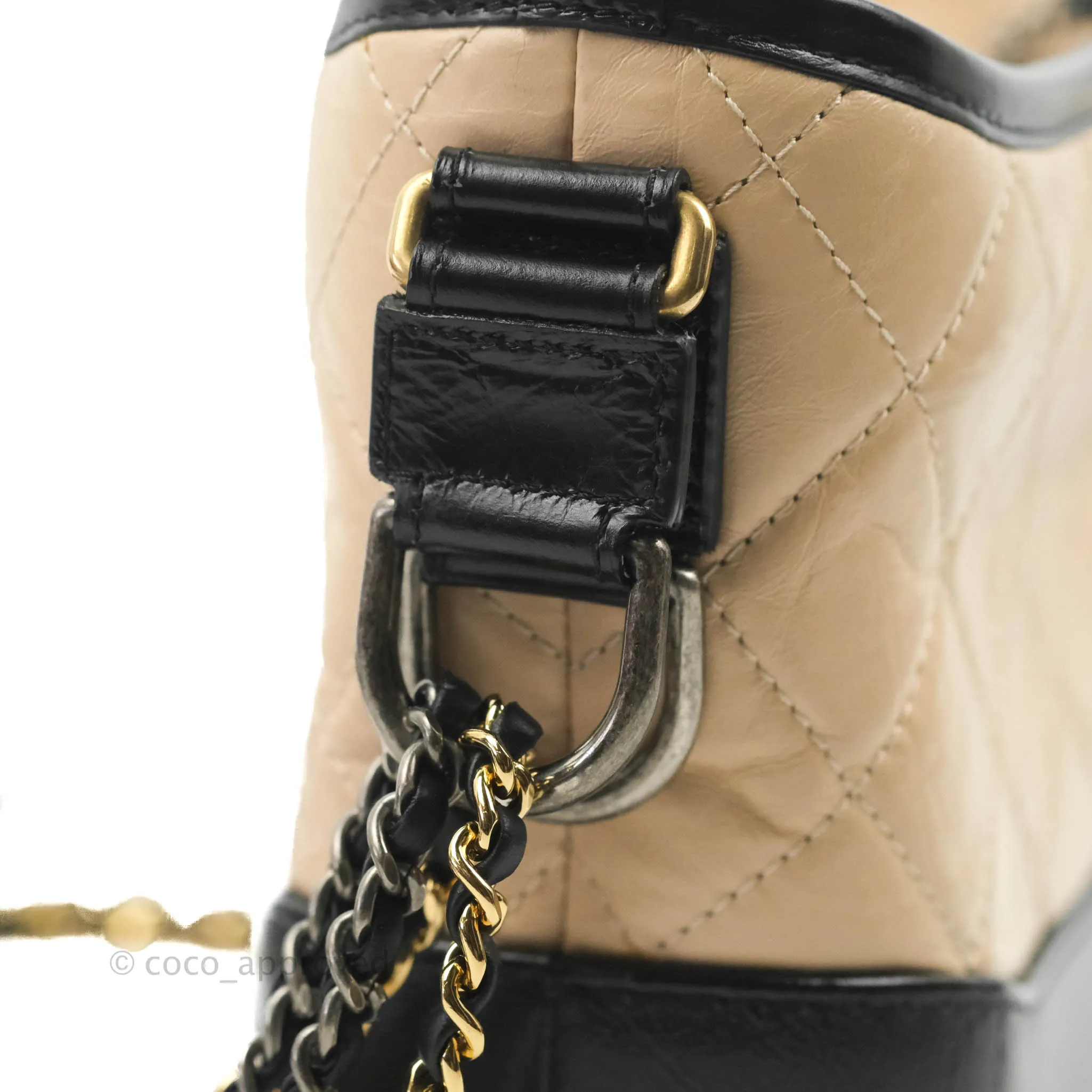 Chanel Quilted Small Gabrielle Hobo Black Beige Aged Calfskin