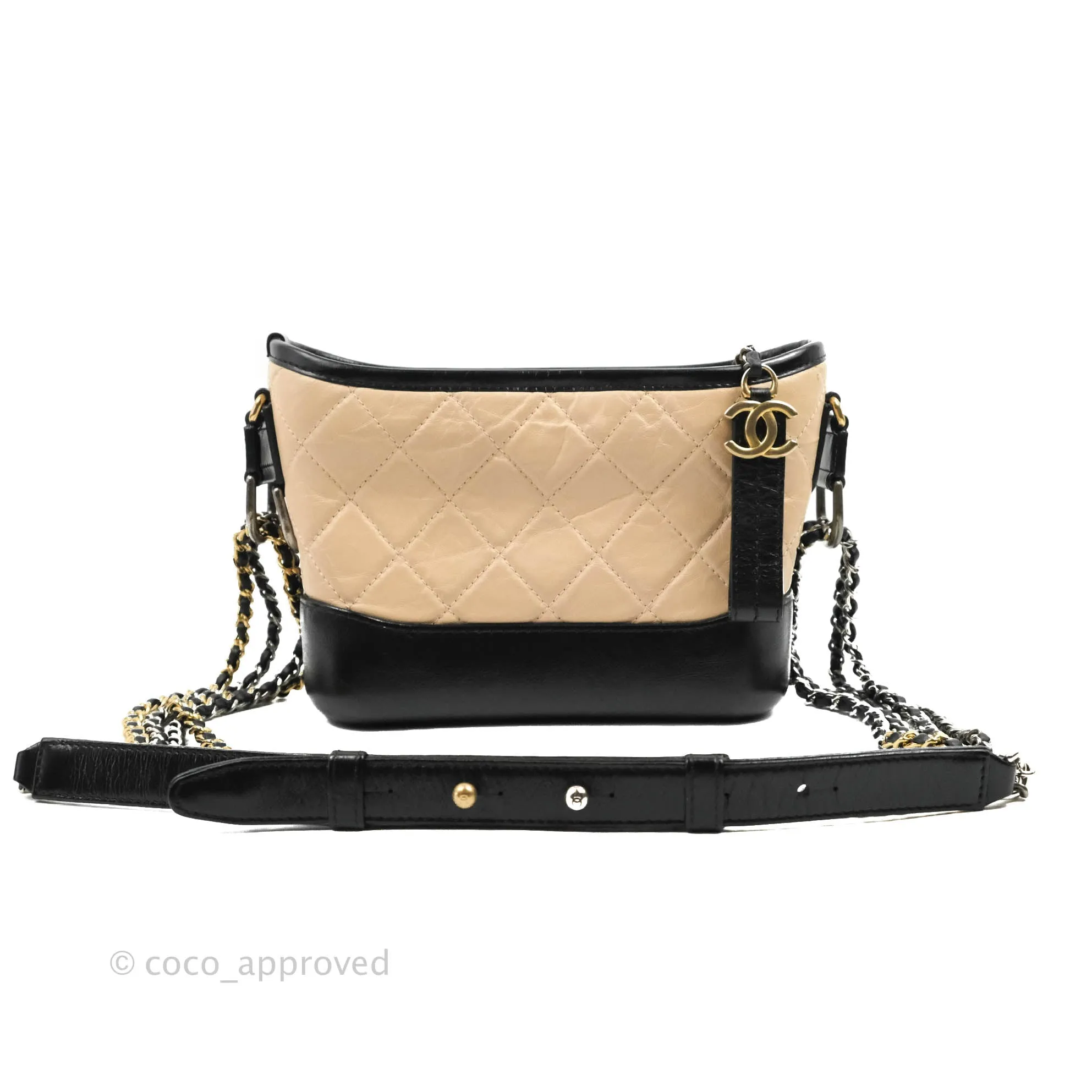 Chanel Quilted Small Gabrielle Hobo Black Beige Aged Calfskin