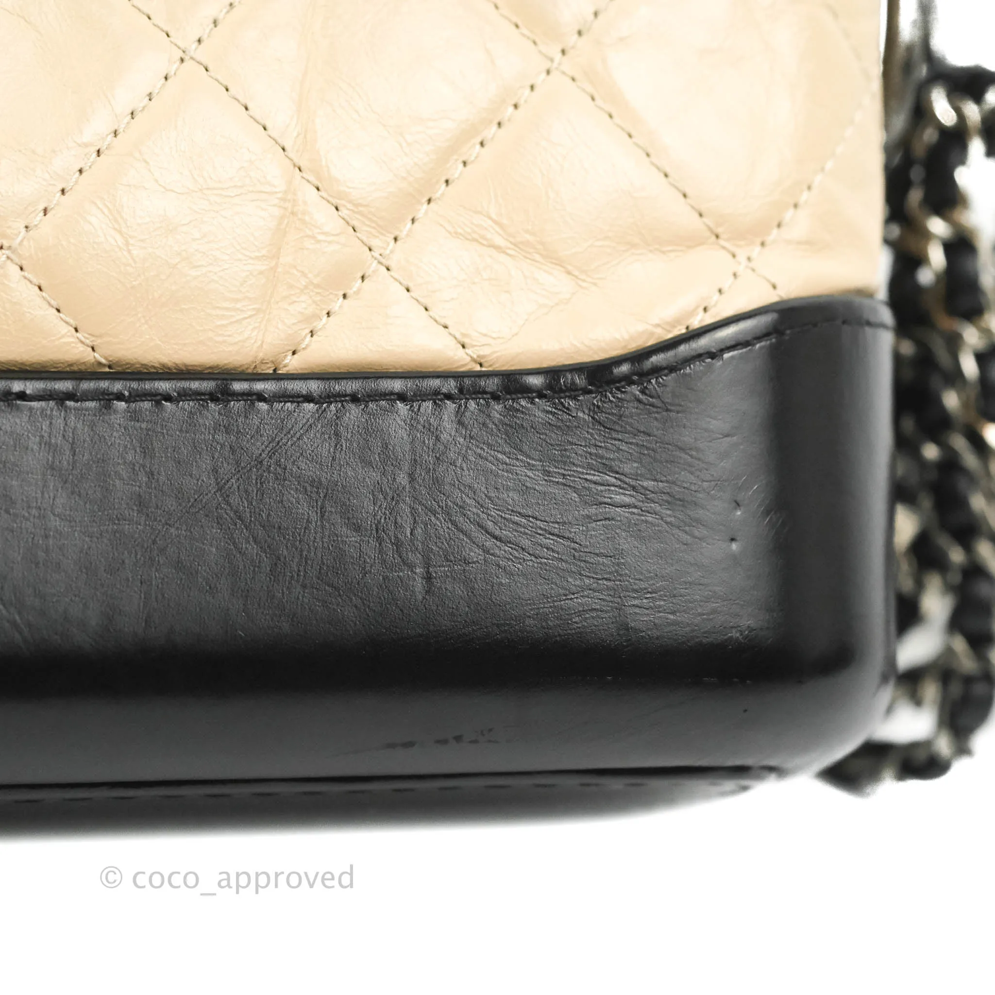 Chanel Quilted Small Gabrielle Hobo Black Beige Aged Calfskin