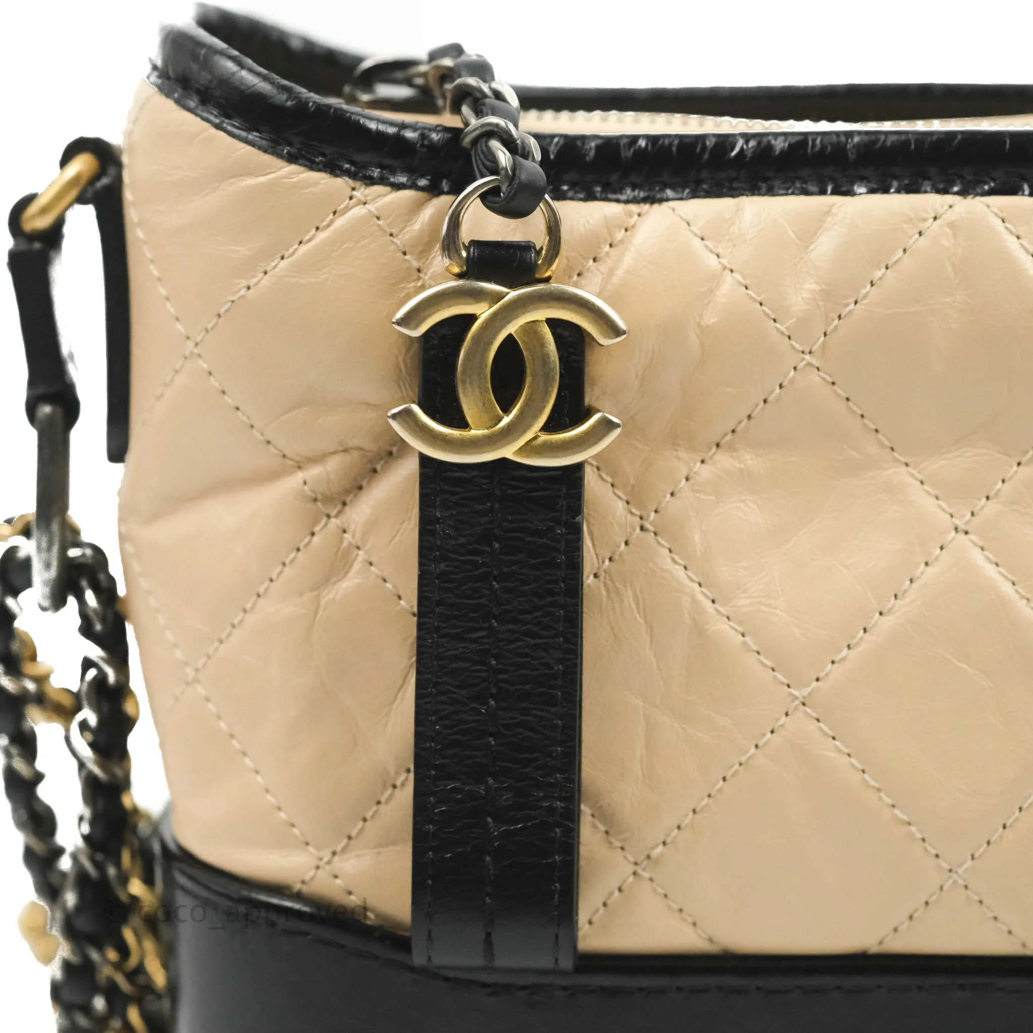 Chanel Quilted Small Gabrielle Hobo Black Beige Aged Calfskin