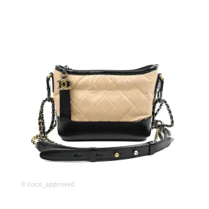 Chanel Quilted Small Gabrielle Hobo Black Beige Aged Calfskin