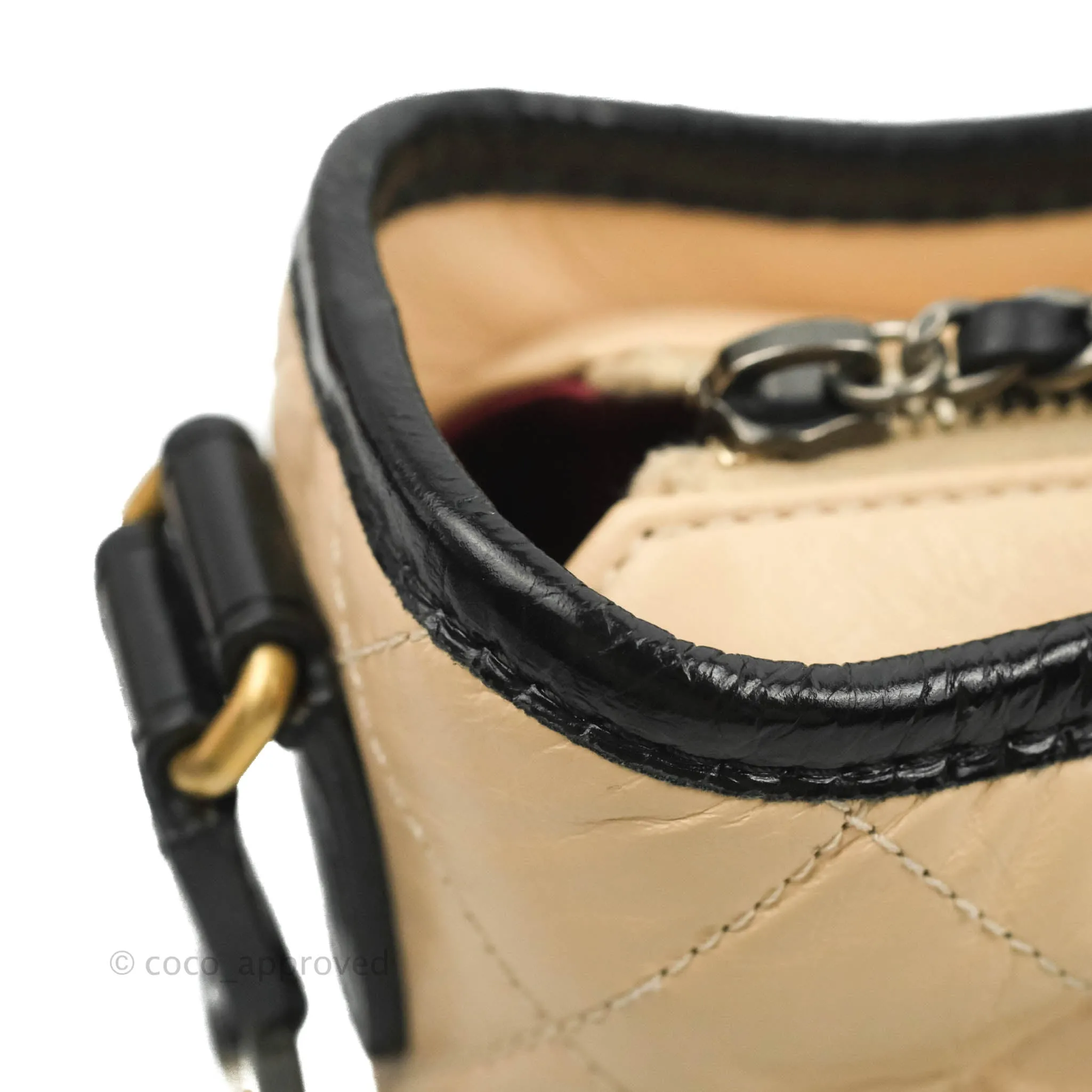 Chanel Quilted Small Gabrielle Hobo Black Beige Aged Calfskin