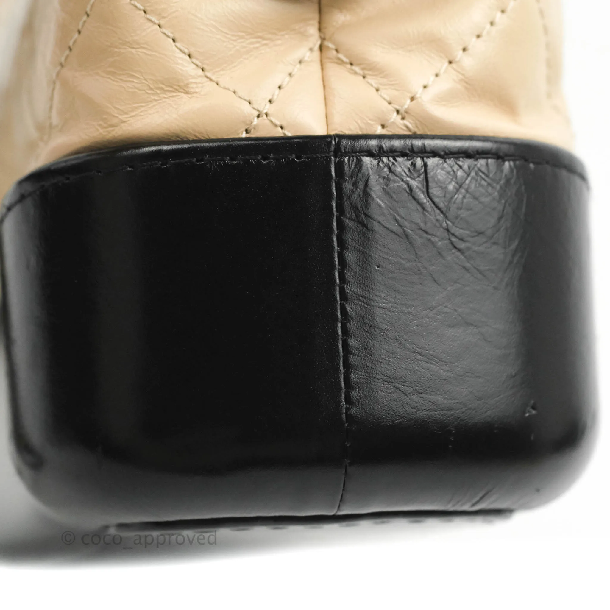 Chanel Quilted Small Gabrielle Hobo Black Beige Aged Calfskin
