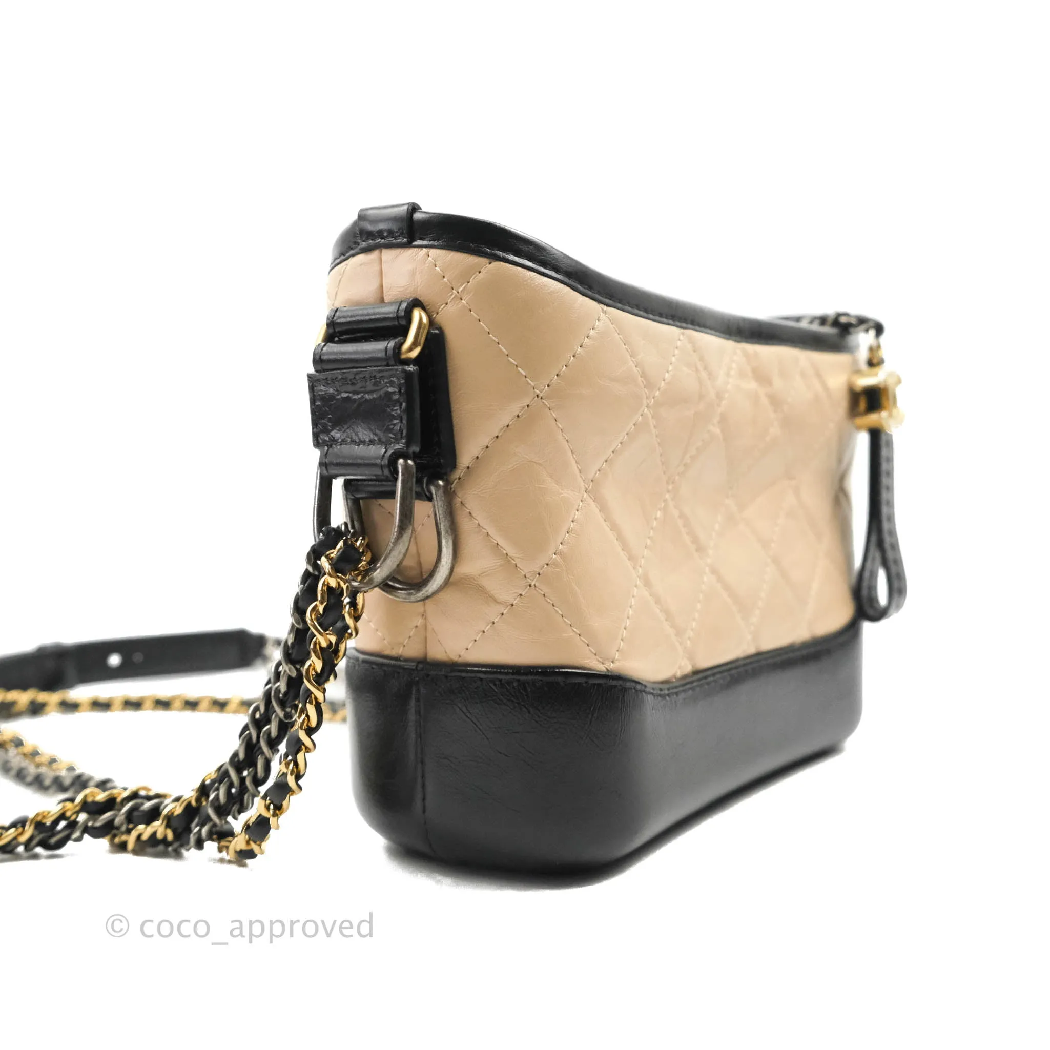 Chanel Quilted Small Gabrielle Hobo Black Beige Aged Calfskin