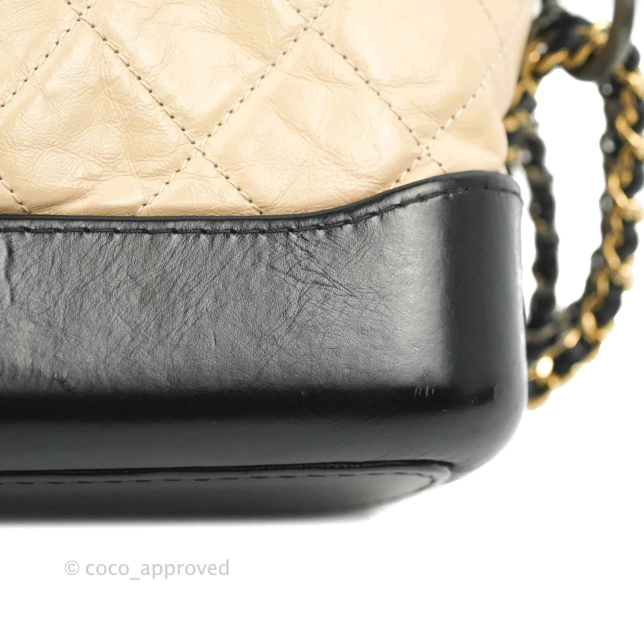 Chanel Quilted Small Gabrielle Hobo Black Beige Aged Calfskin