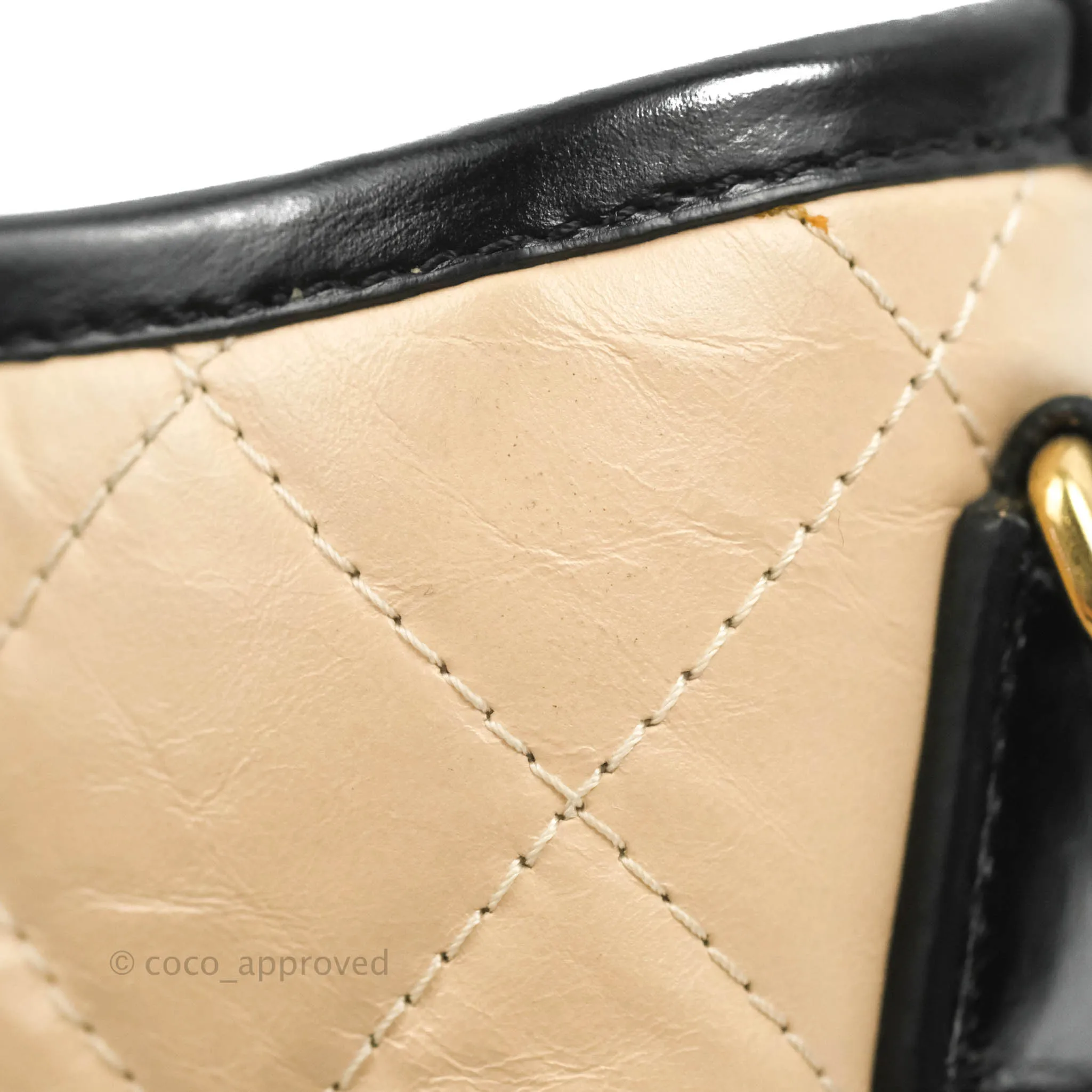 Chanel Quilted Small Gabrielle Hobo Black Beige Aged Calfskin