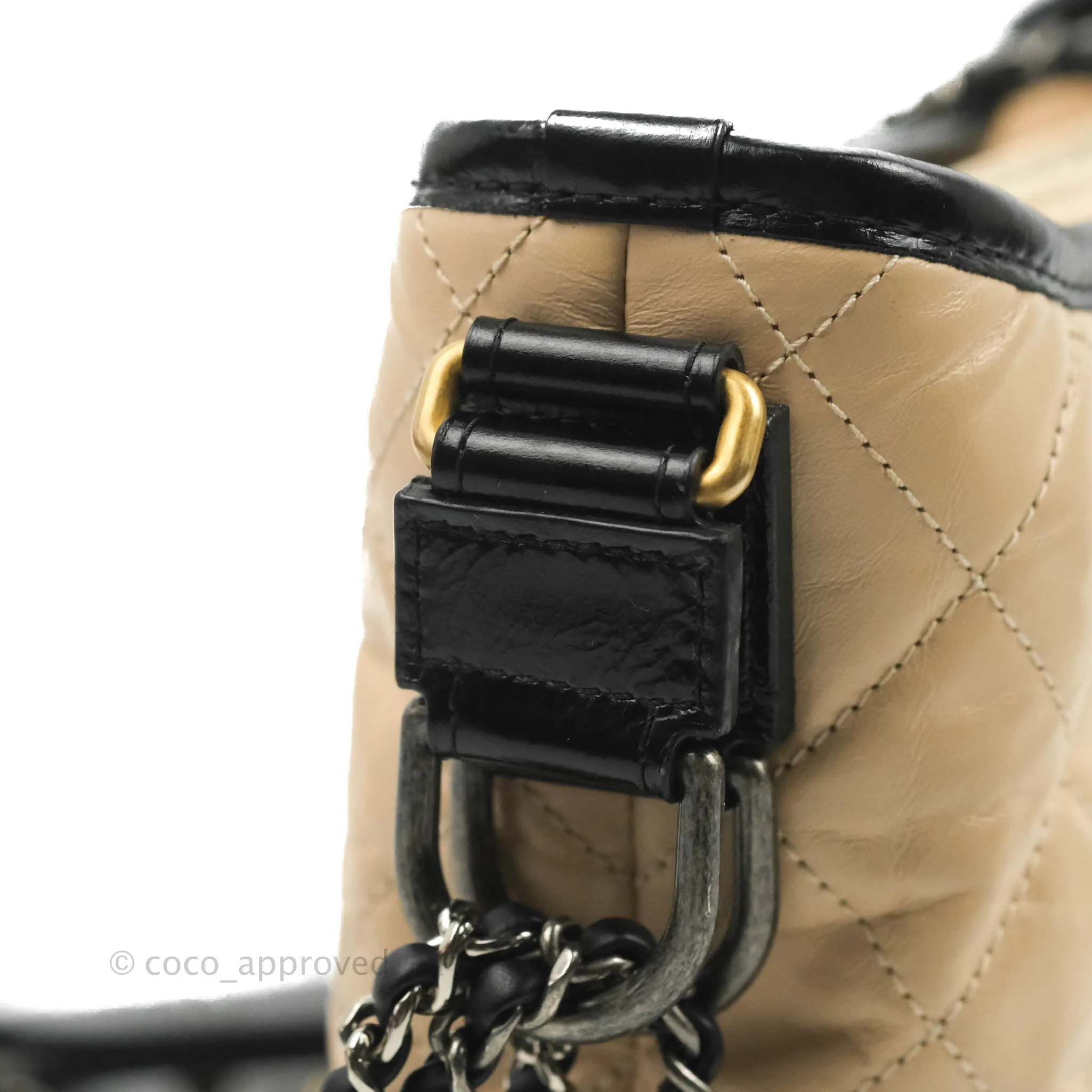Chanel Quilted Small Gabrielle Hobo Black Beige Aged Calfskin