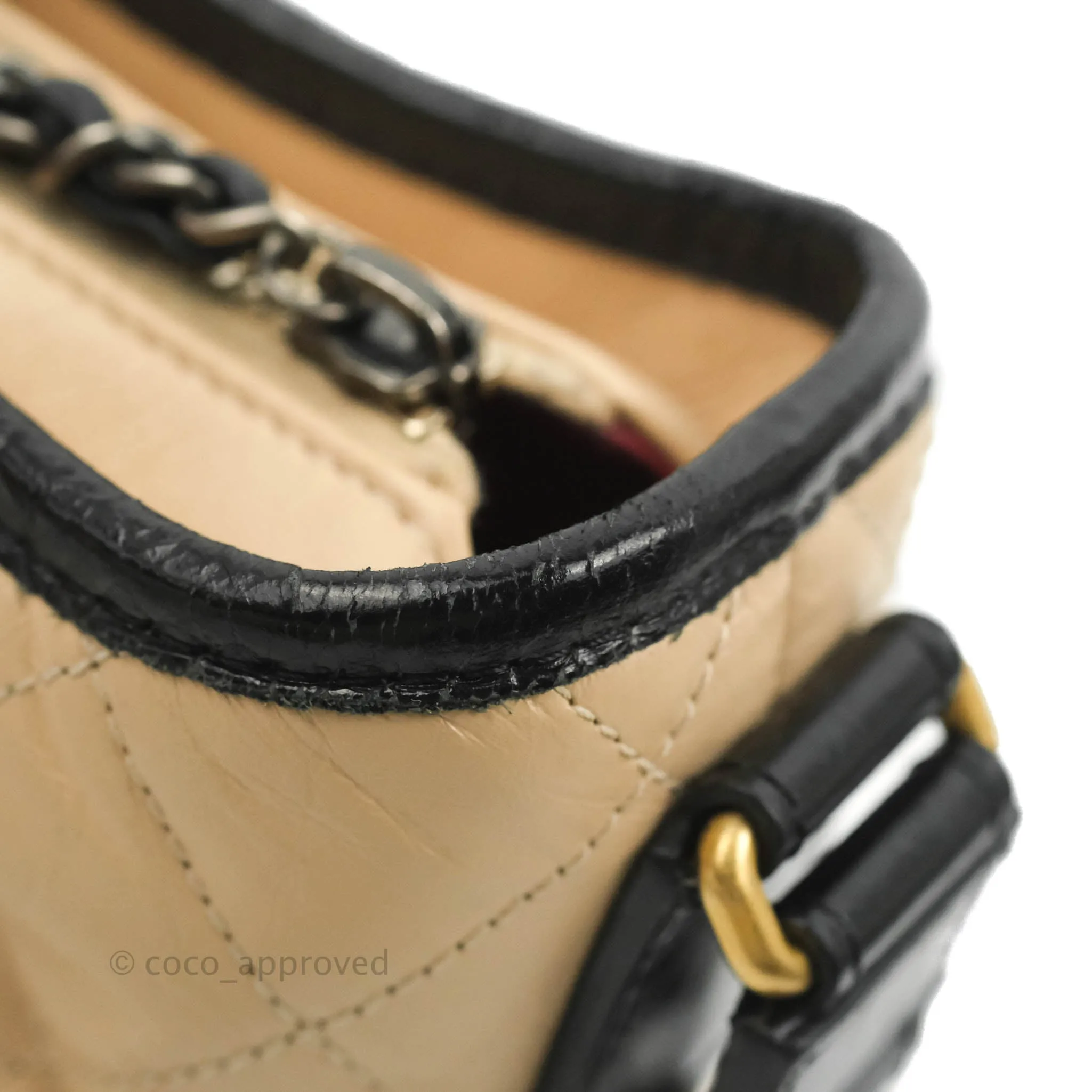 Chanel Quilted Small Gabrielle Hobo Black Beige Aged Calfskin