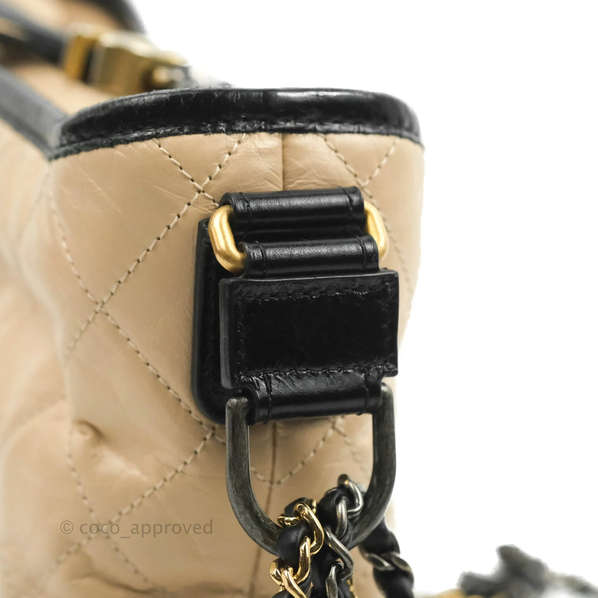 Chanel Quilted Small Gabrielle Hobo Black Beige Aged Calfskin