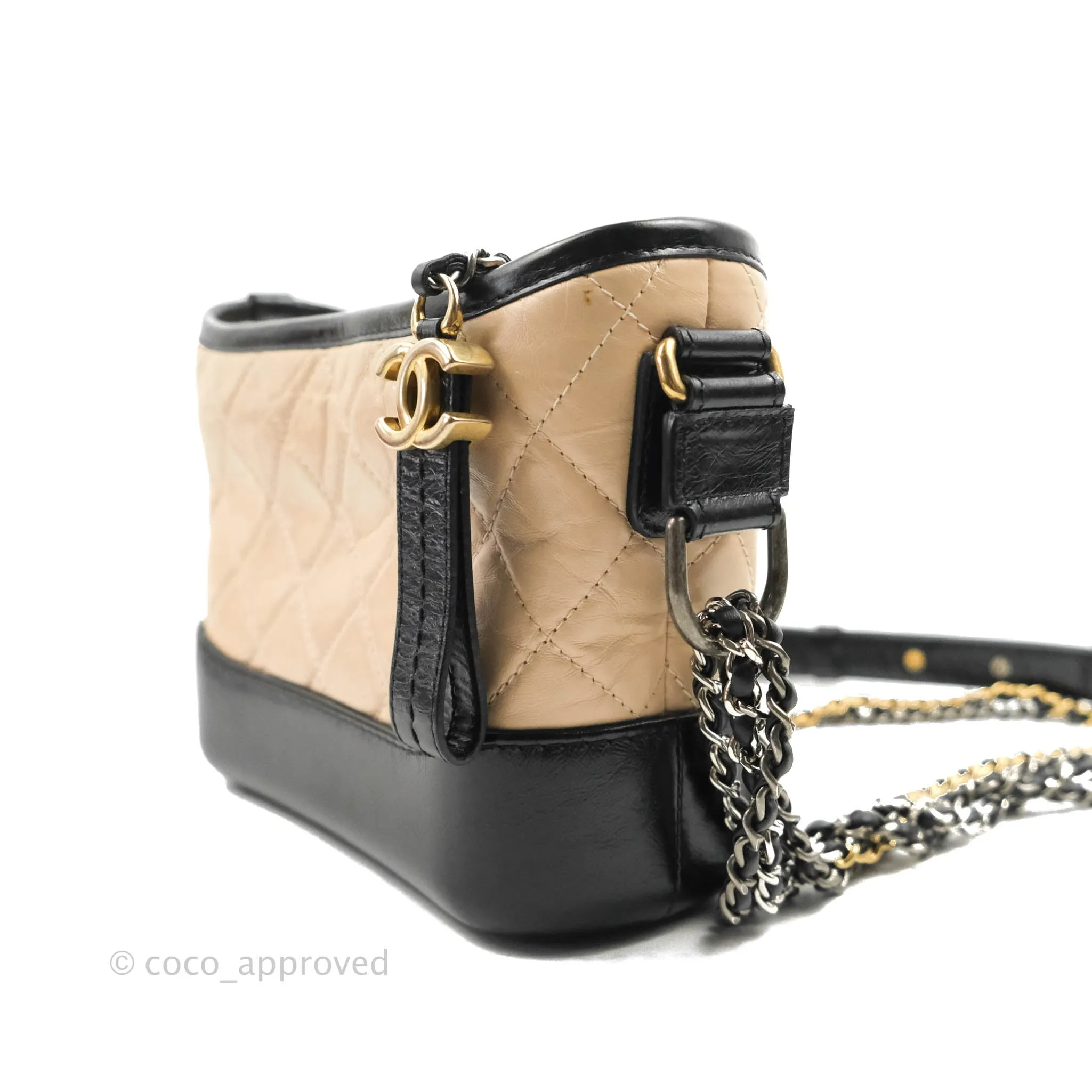 Chanel Quilted Small Gabrielle Hobo Black Beige Aged Calfskin