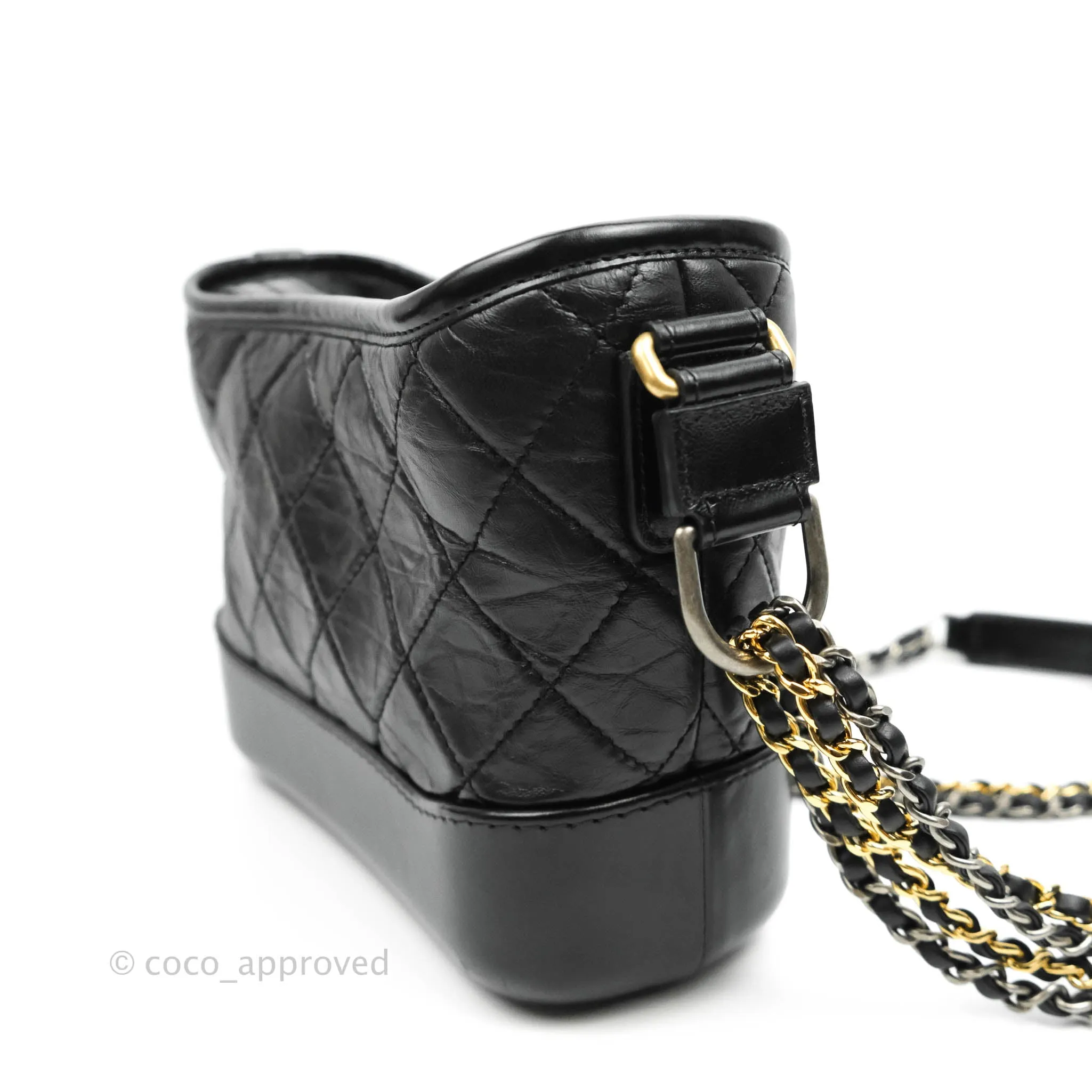 Chanel Quilted Small Gabrielle Hobo Black Calfskin Mixed Hardware