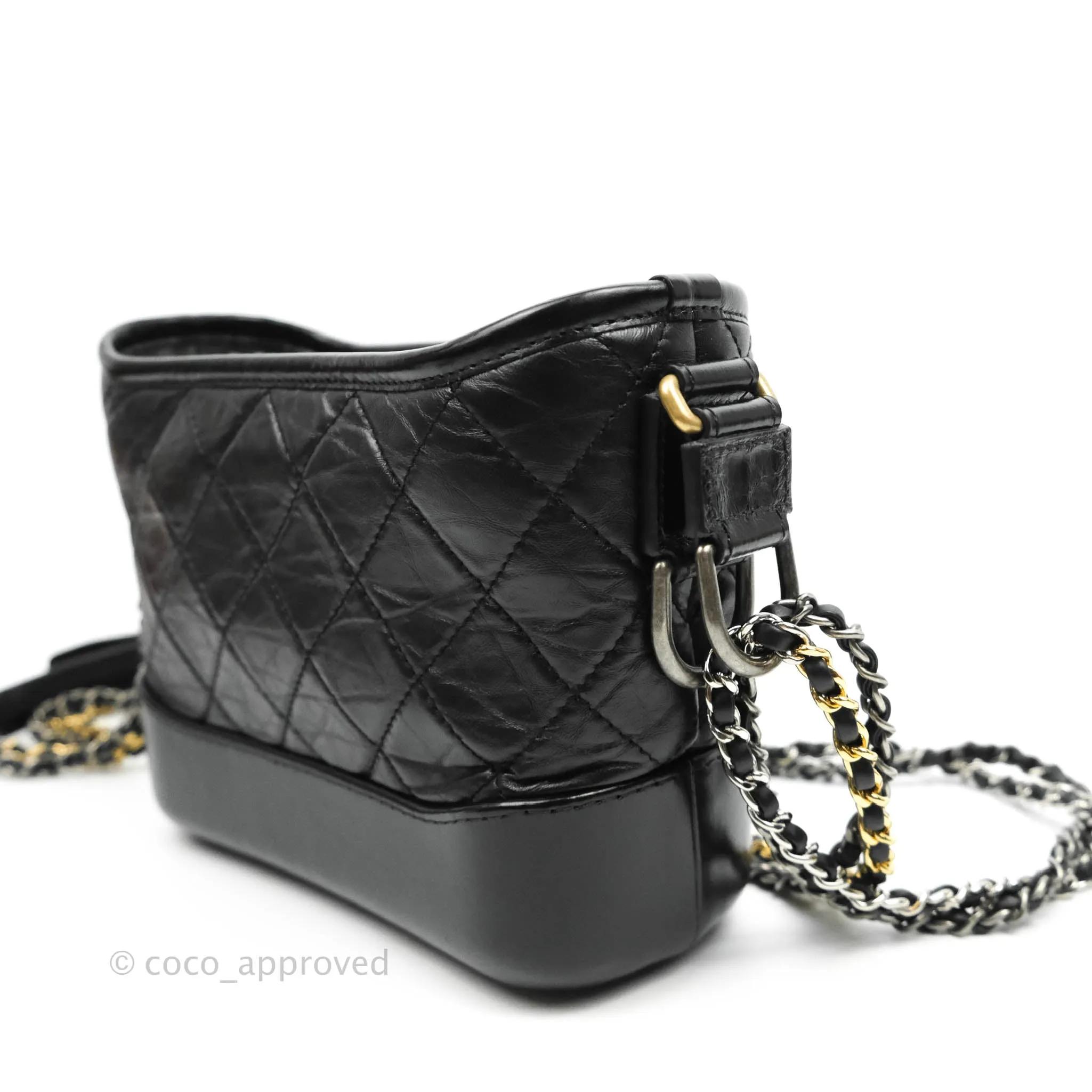 Chanel Quilted Small Gabrielle Hobo Black Calfskin Mixed Hardware