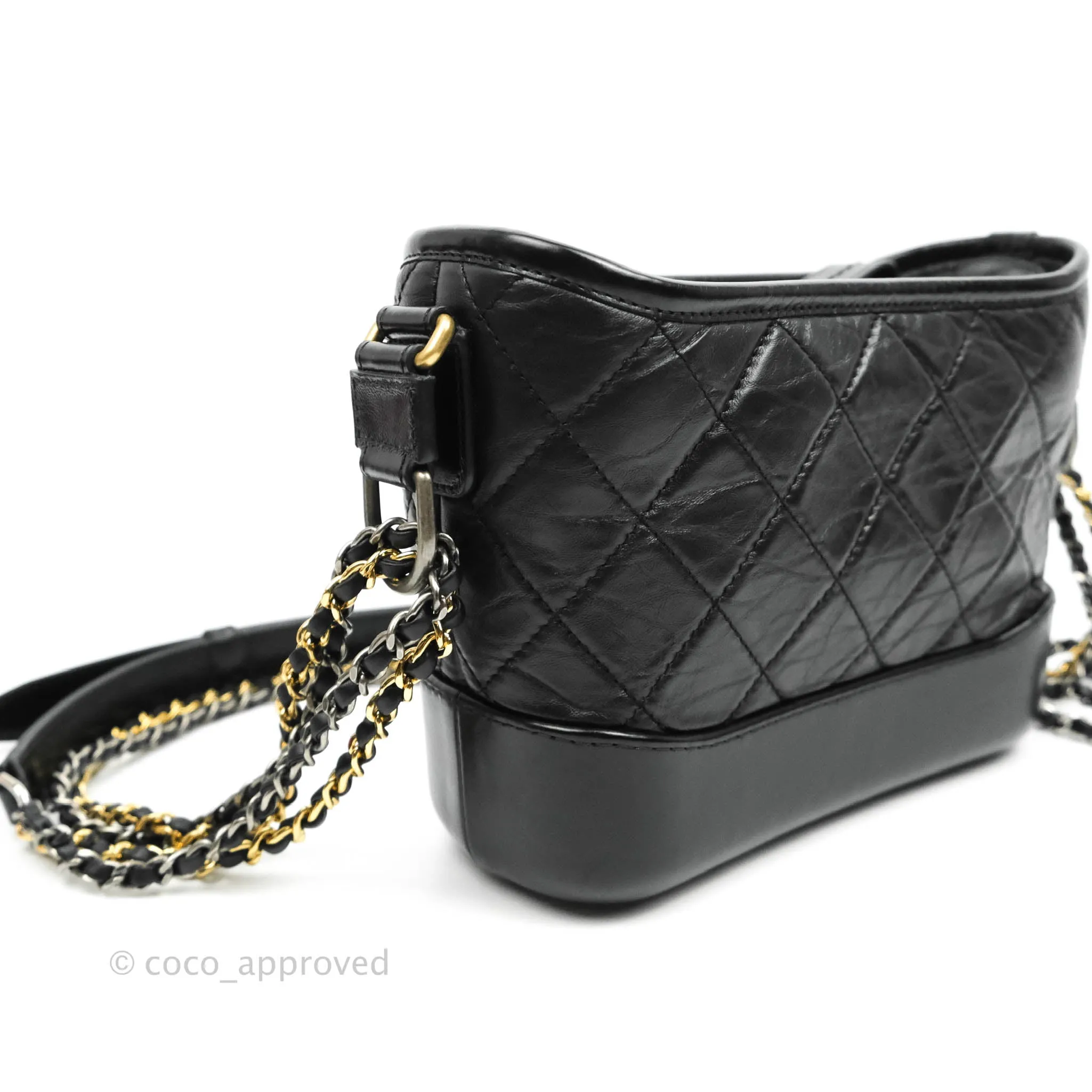 Chanel Quilted Small Gabrielle Hobo Black Calfskin Mixed Hardware