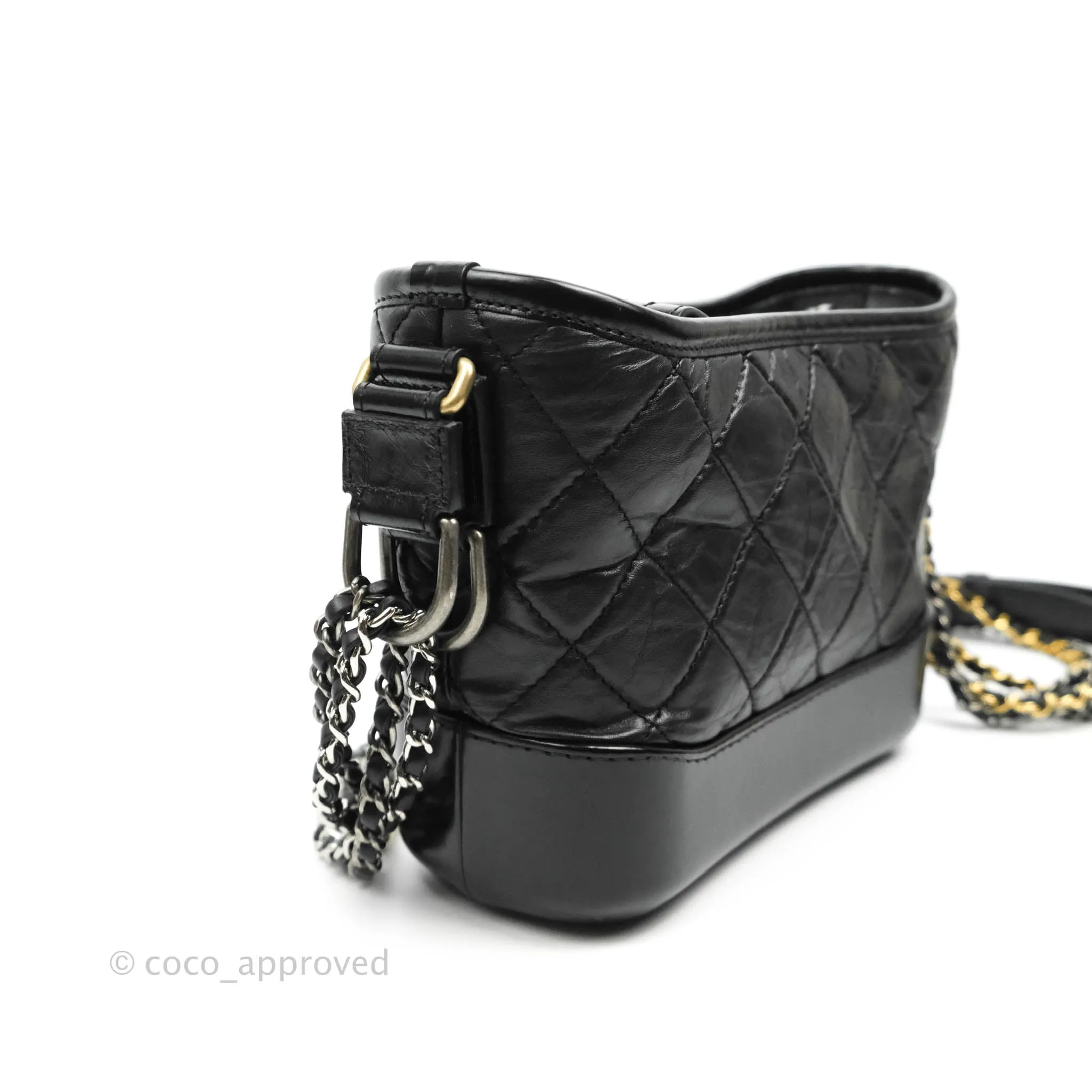 Chanel Quilted Small Gabrielle Hobo Black Calfskin Mixed Hardware