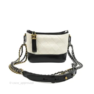 Chanel Quilted Small Gabrielle Hobo Black White Aged Calfskin