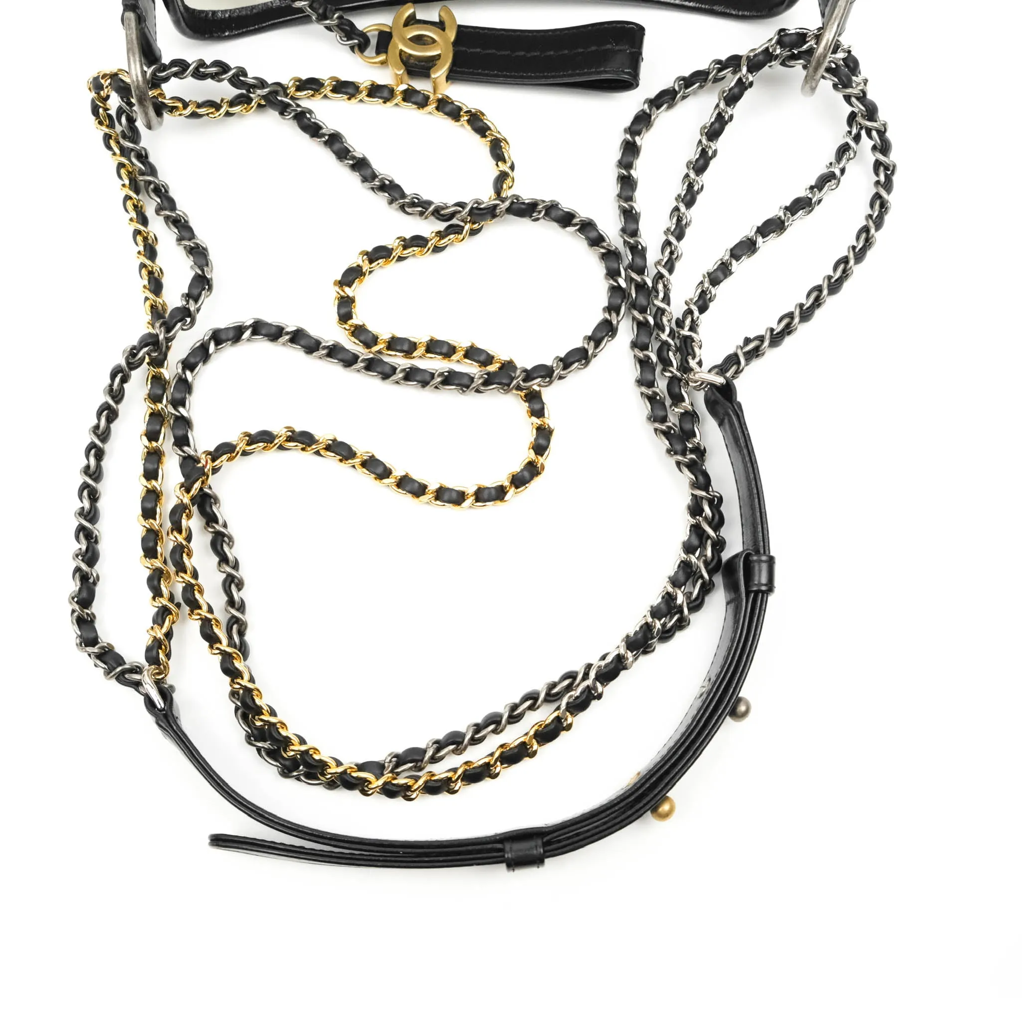 Chanel Quilted Small Gabrielle Hobo Black White Aged Calfskin