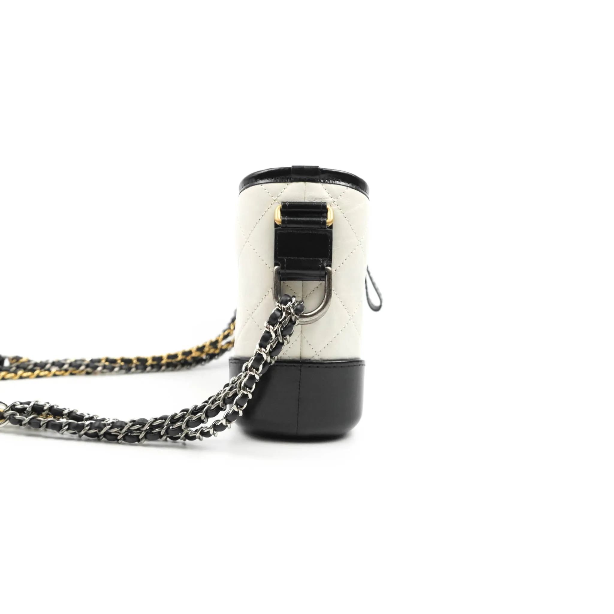 Chanel Quilted Small Gabrielle Hobo Black White Aged Calfskin