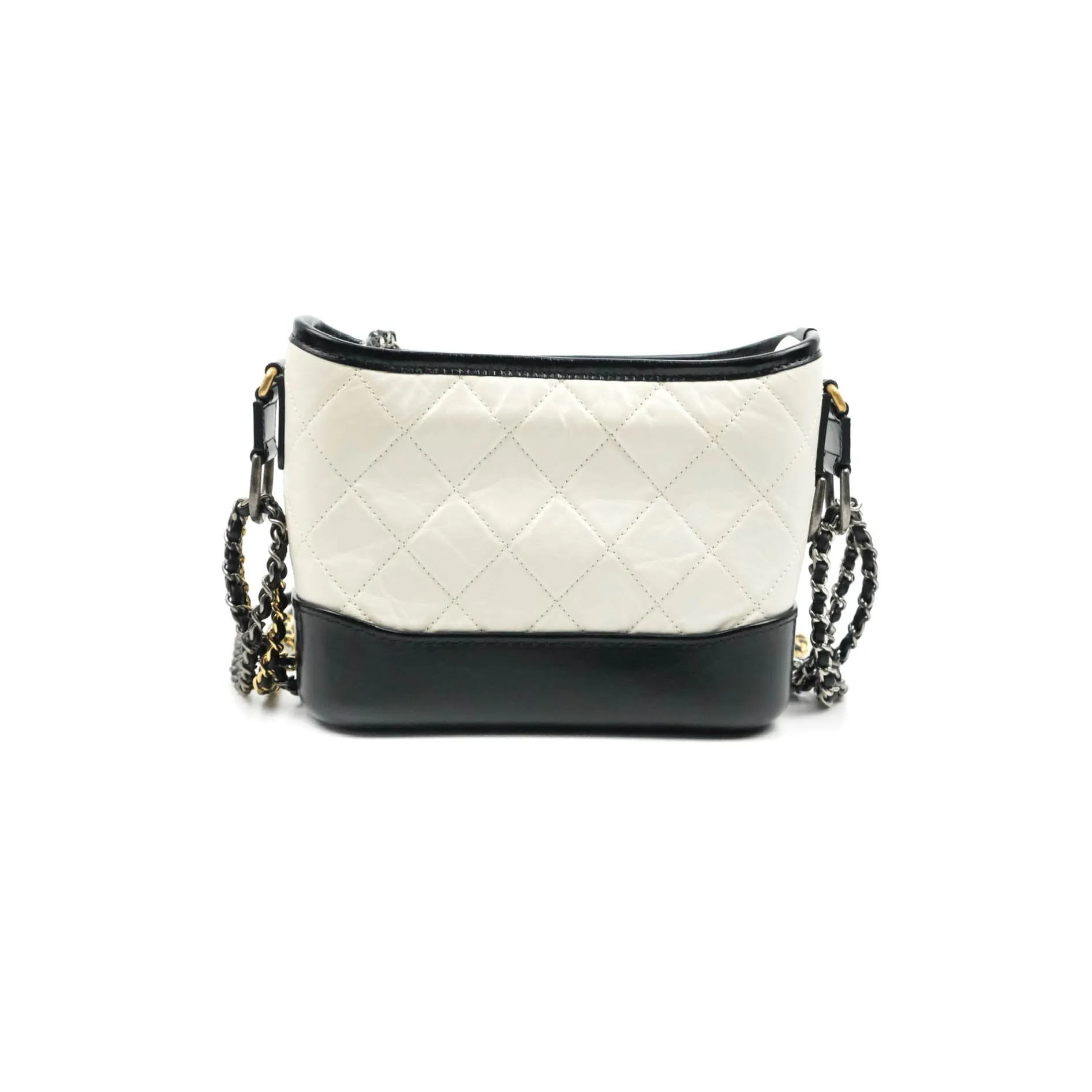 Chanel Quilted Small Gabrielle Hobo Black White Aged Calfskin