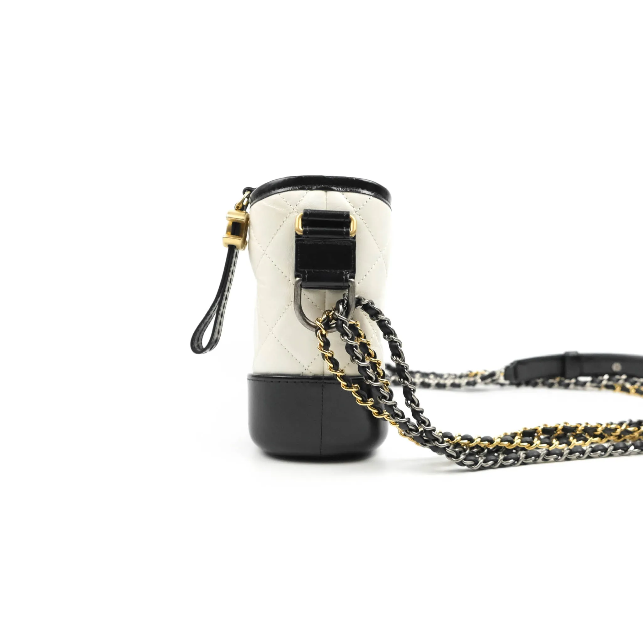 Chanel Quilted Small Gabrielle Hobo Black White Aged Calfskin
