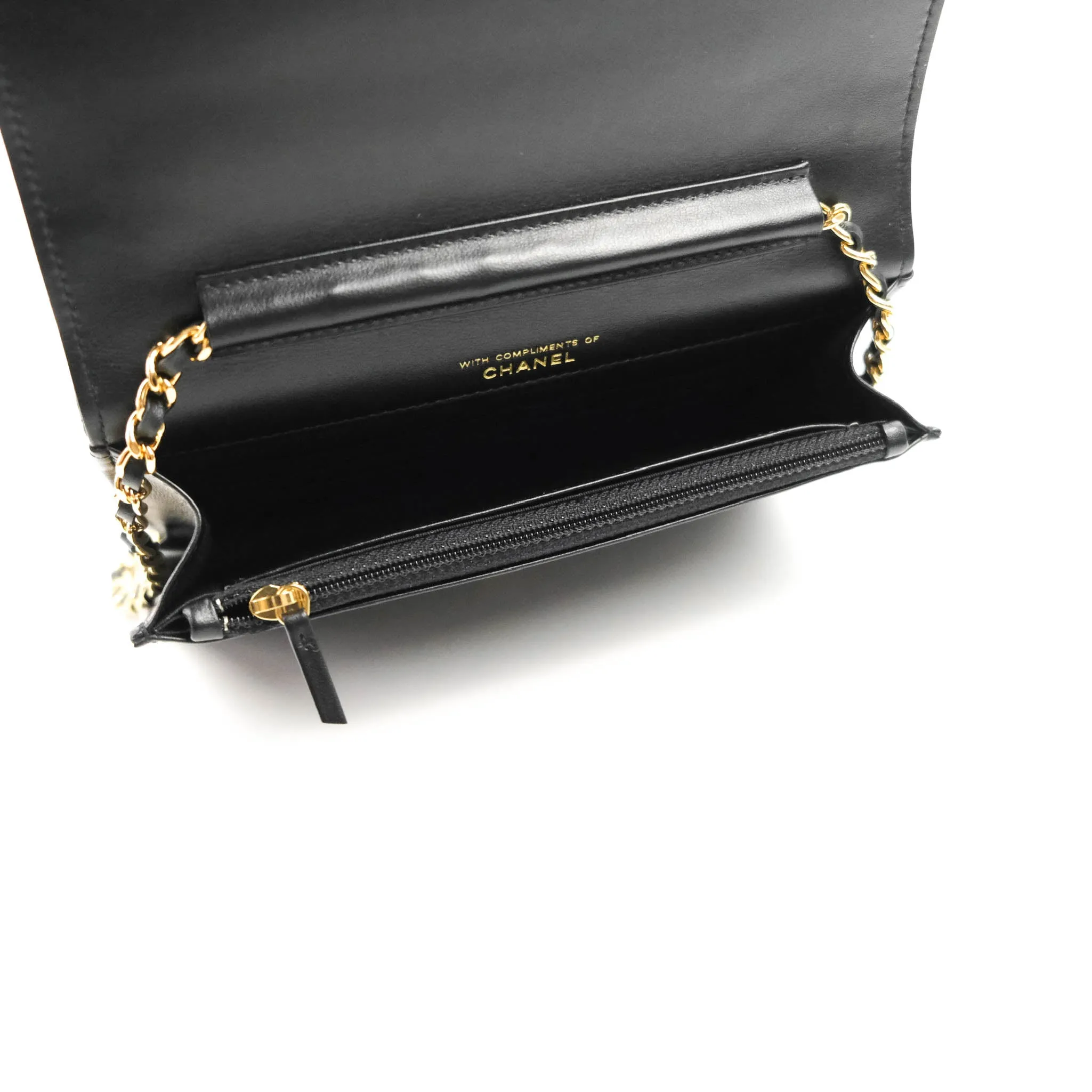 Chanel Quilted Wallet on Chain WOC Stitching Black Lambskin Gold Hardware