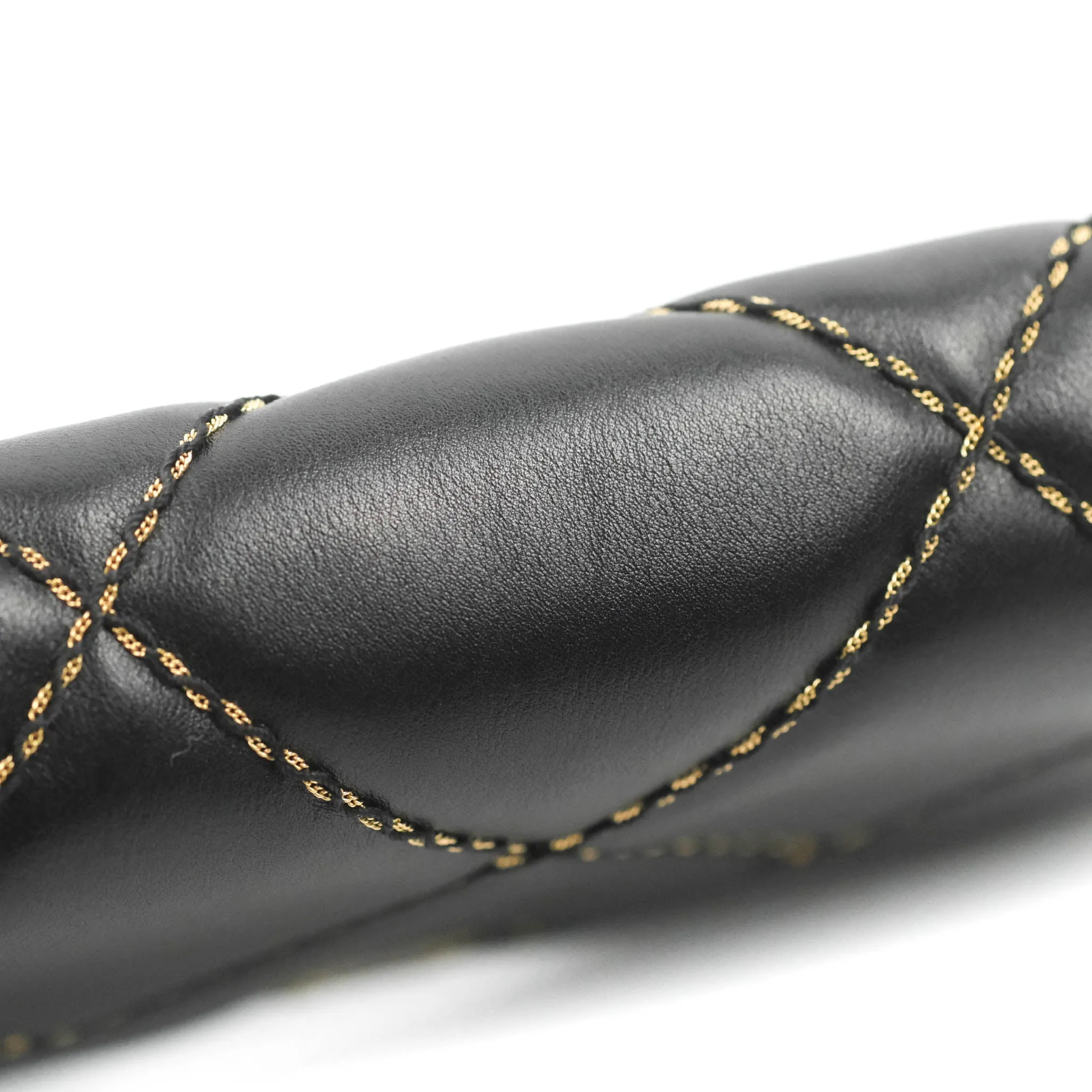 Chanel Quilted Wallet on Chain WOC Stitching Black Lambskin Gold Hardware
