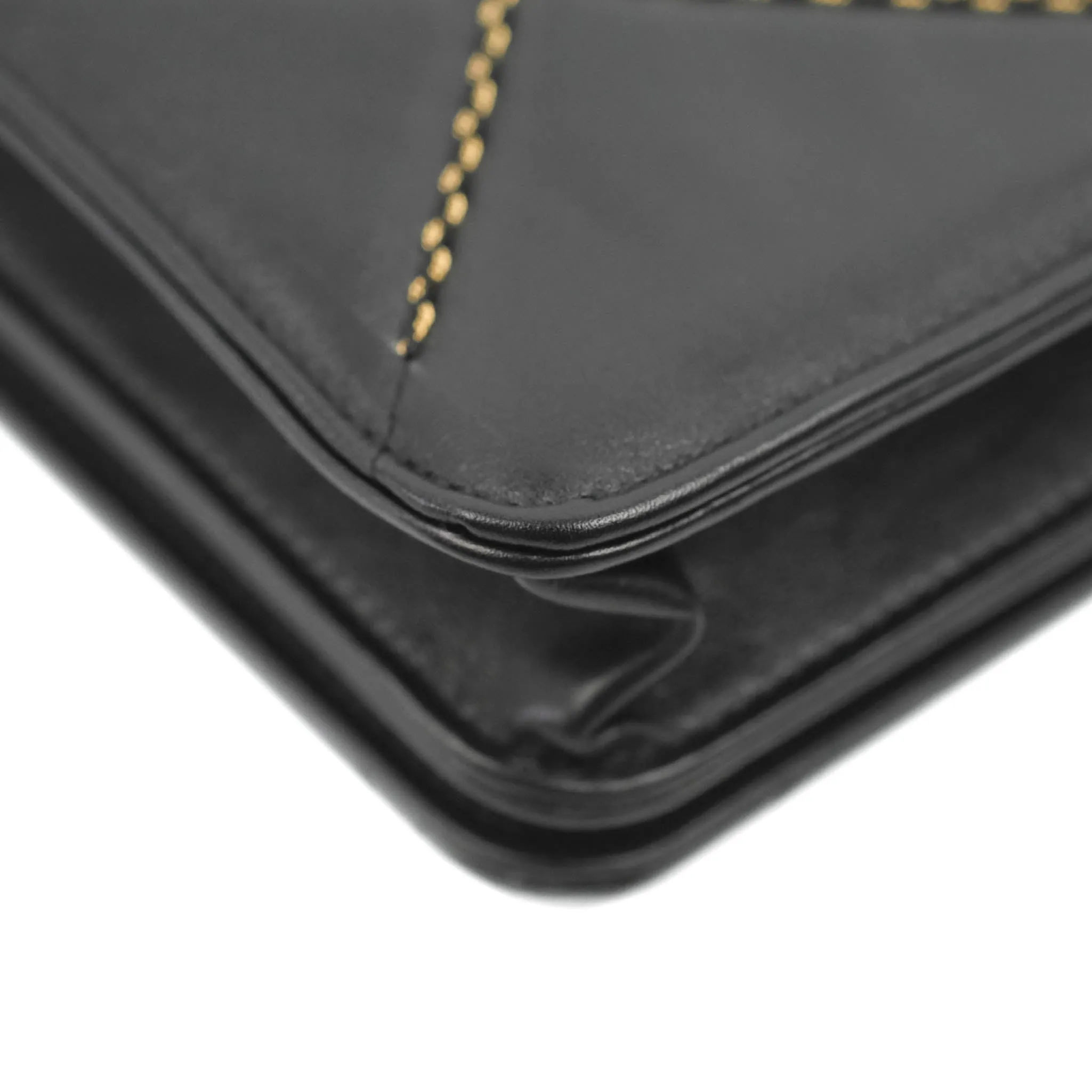 Chanel Quilted Wallet on Chain WOC Stitching Black Lambskin Gold Hardware