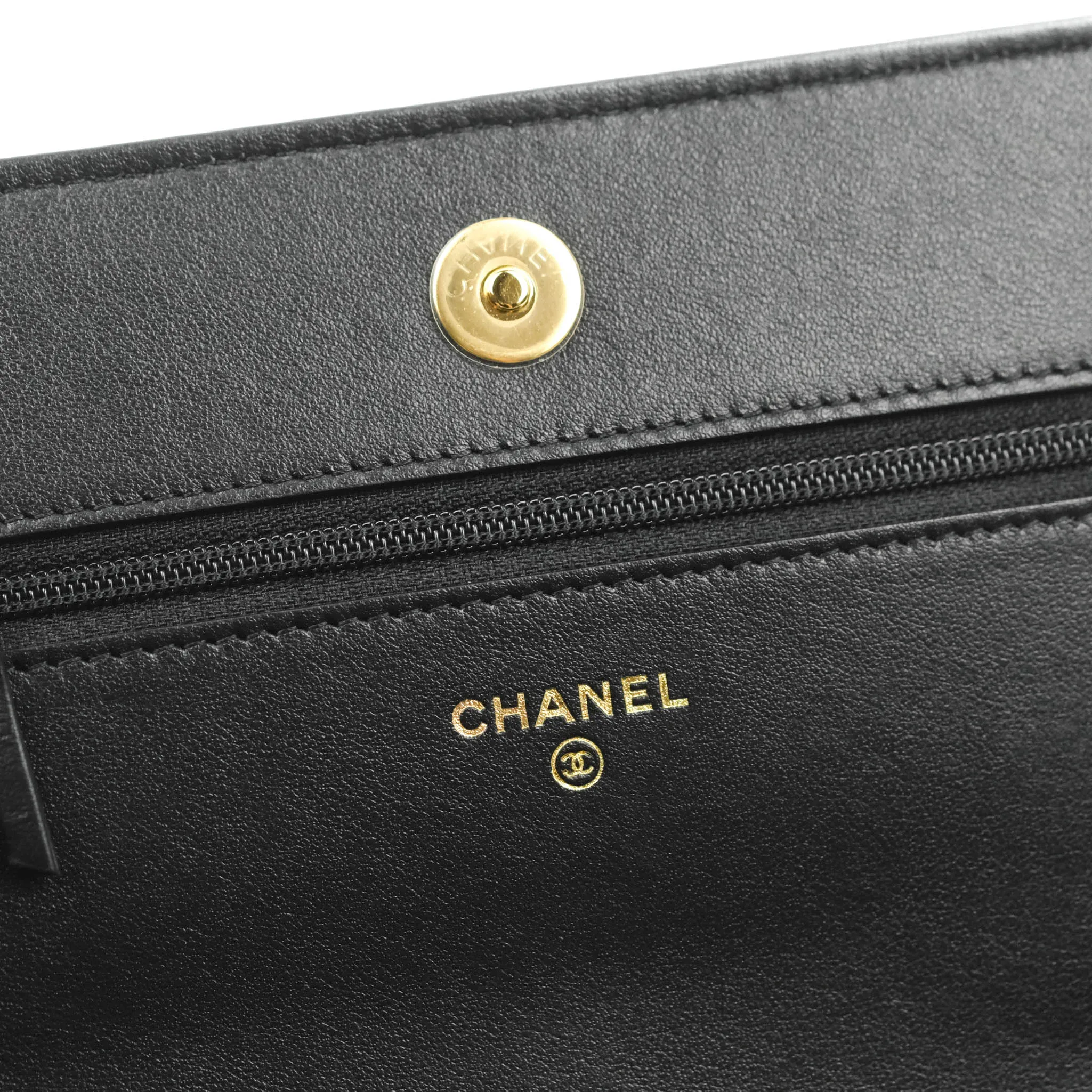 Chanel Quilted Wallet on Chain WOC Stitching Black Lambskin Gold Hardware
