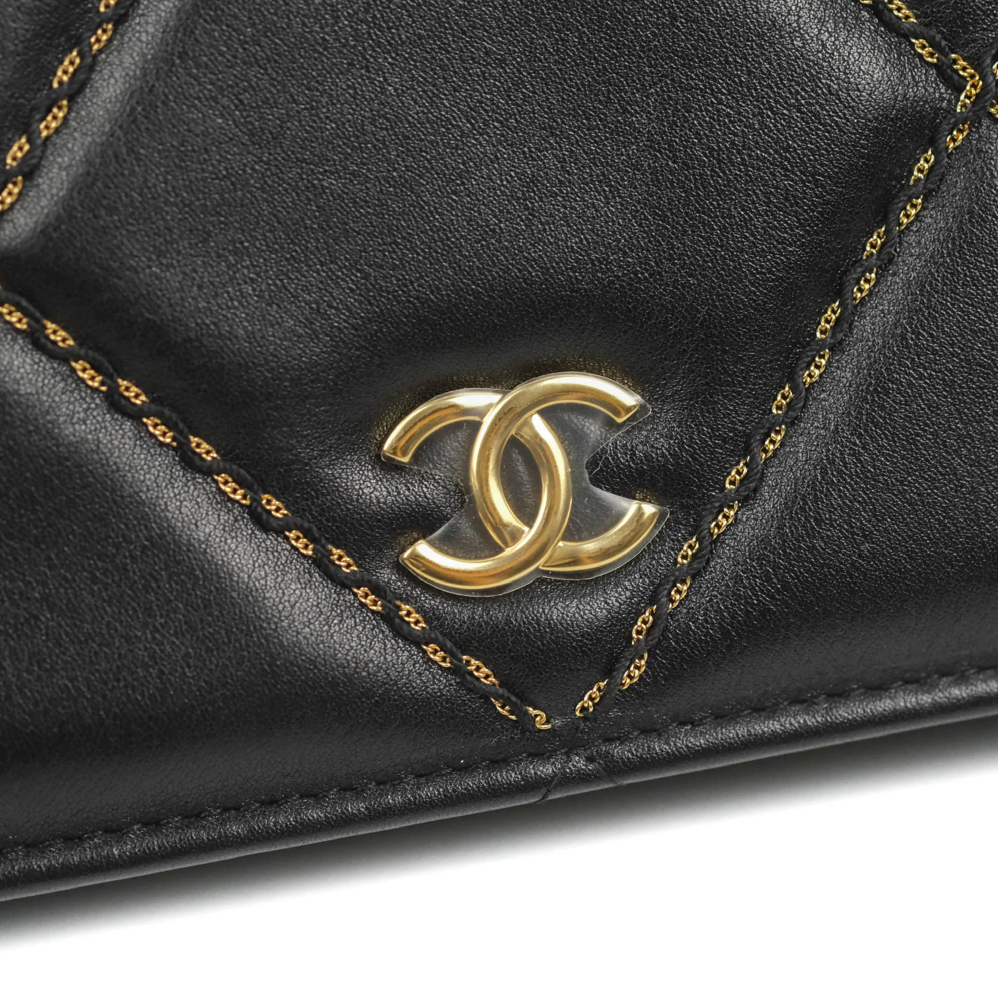 Chanel Quilted Wallet on Chain WOC Stitching Black Lambskin Gold Hardware