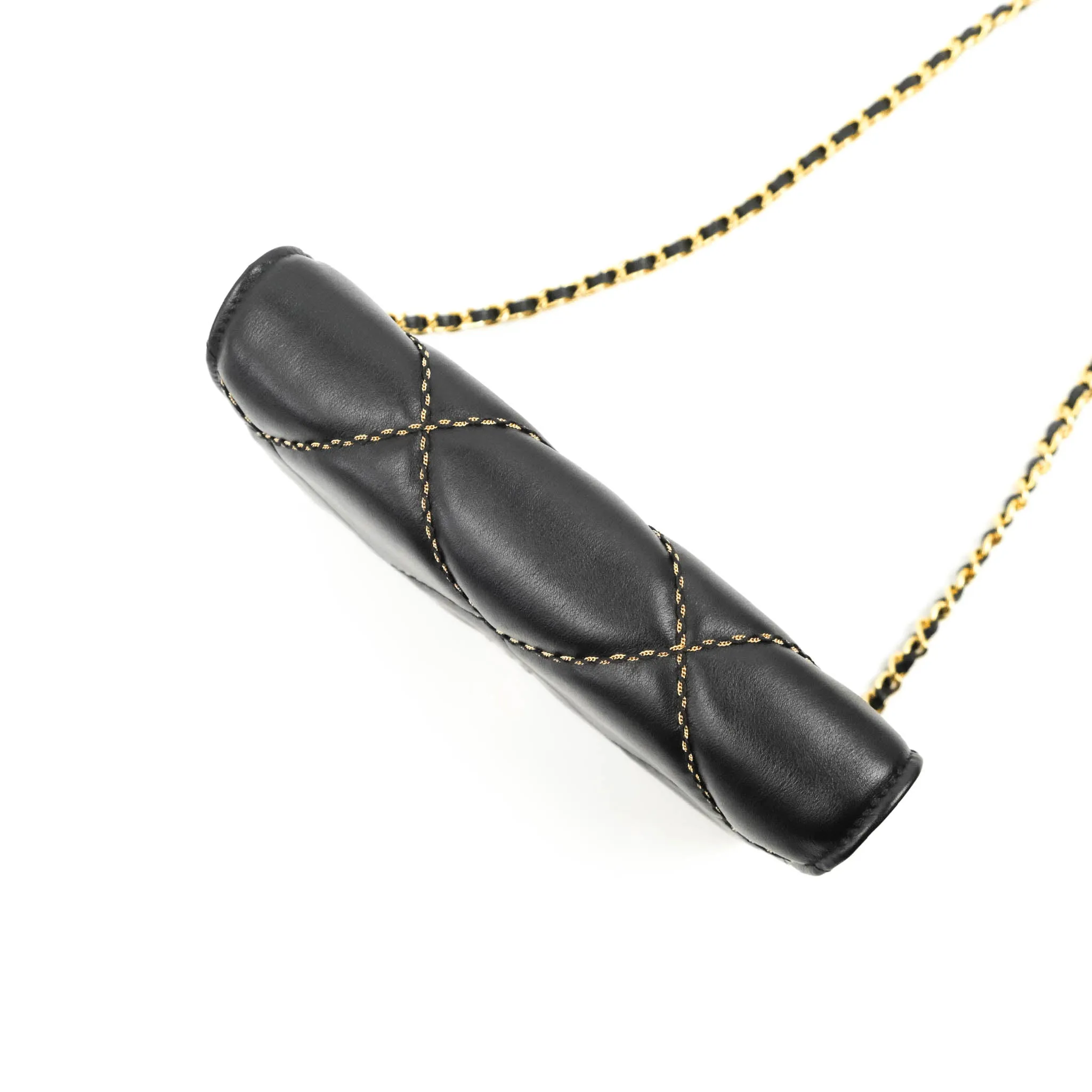 Chanel Quilted Wallet on Chain WOC Stitching Black Lambskin Gold Hardware
