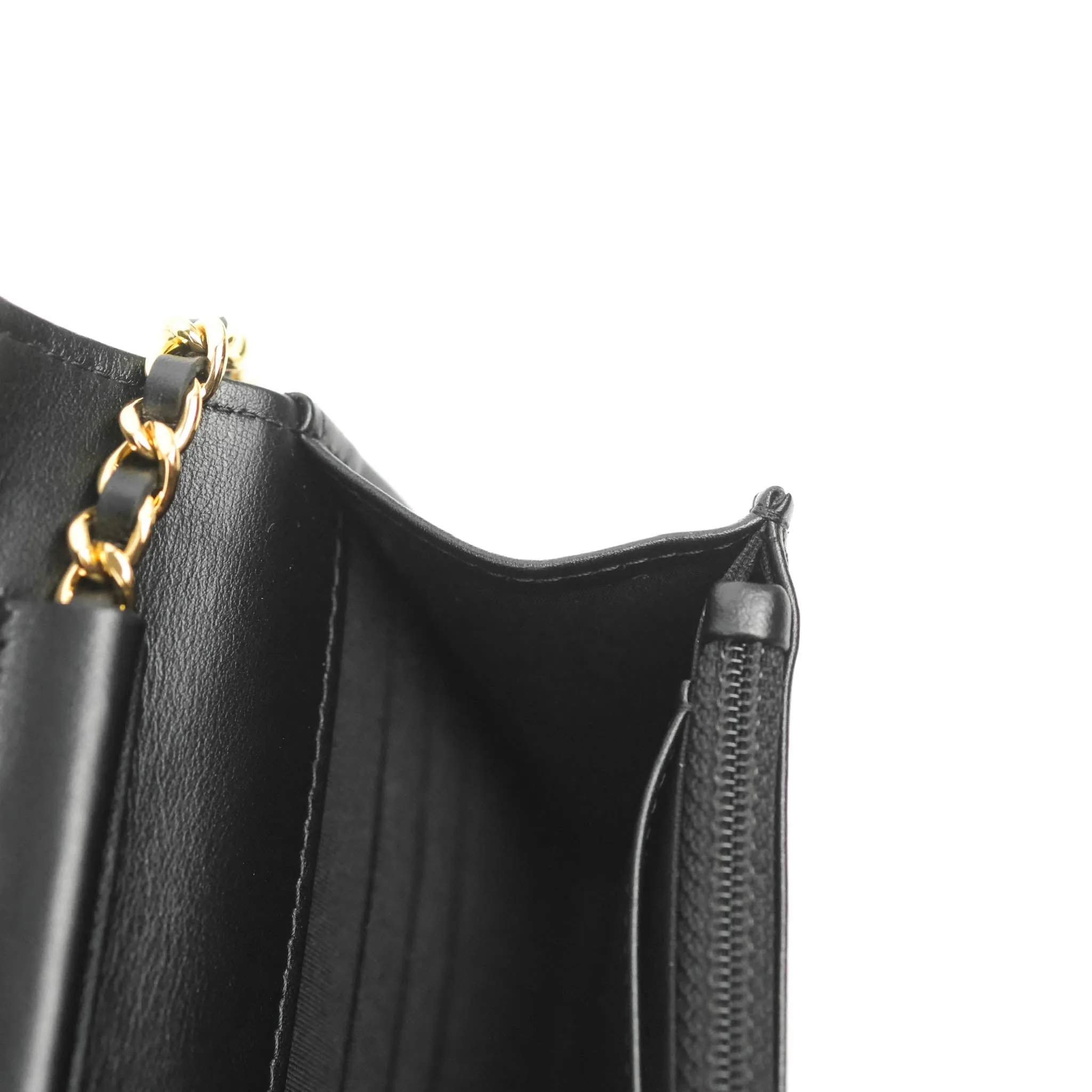 Chanel Quilted Wallet on Chain WOC Stitching Black Lambskin Gold Hardware