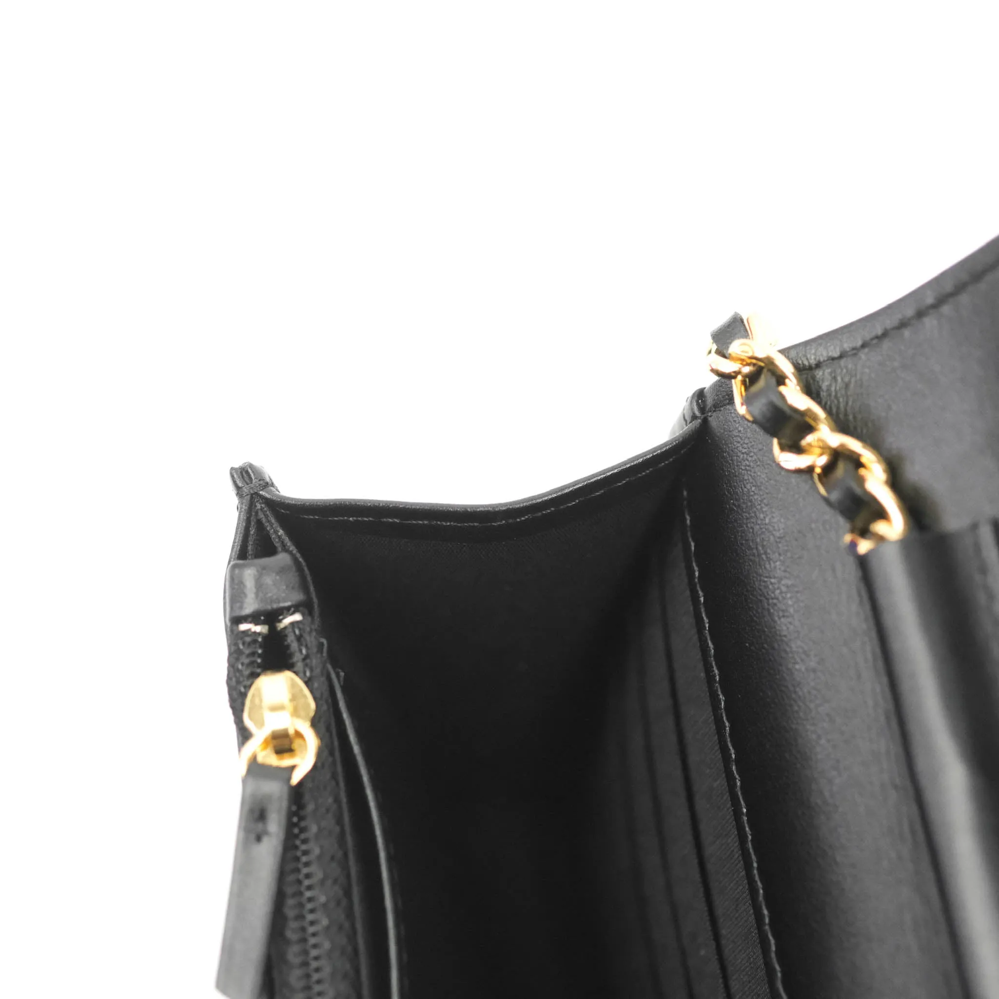 Chanel Quilted Wallet on Chain WOC Stitching Black Lambskin Gold Hardware