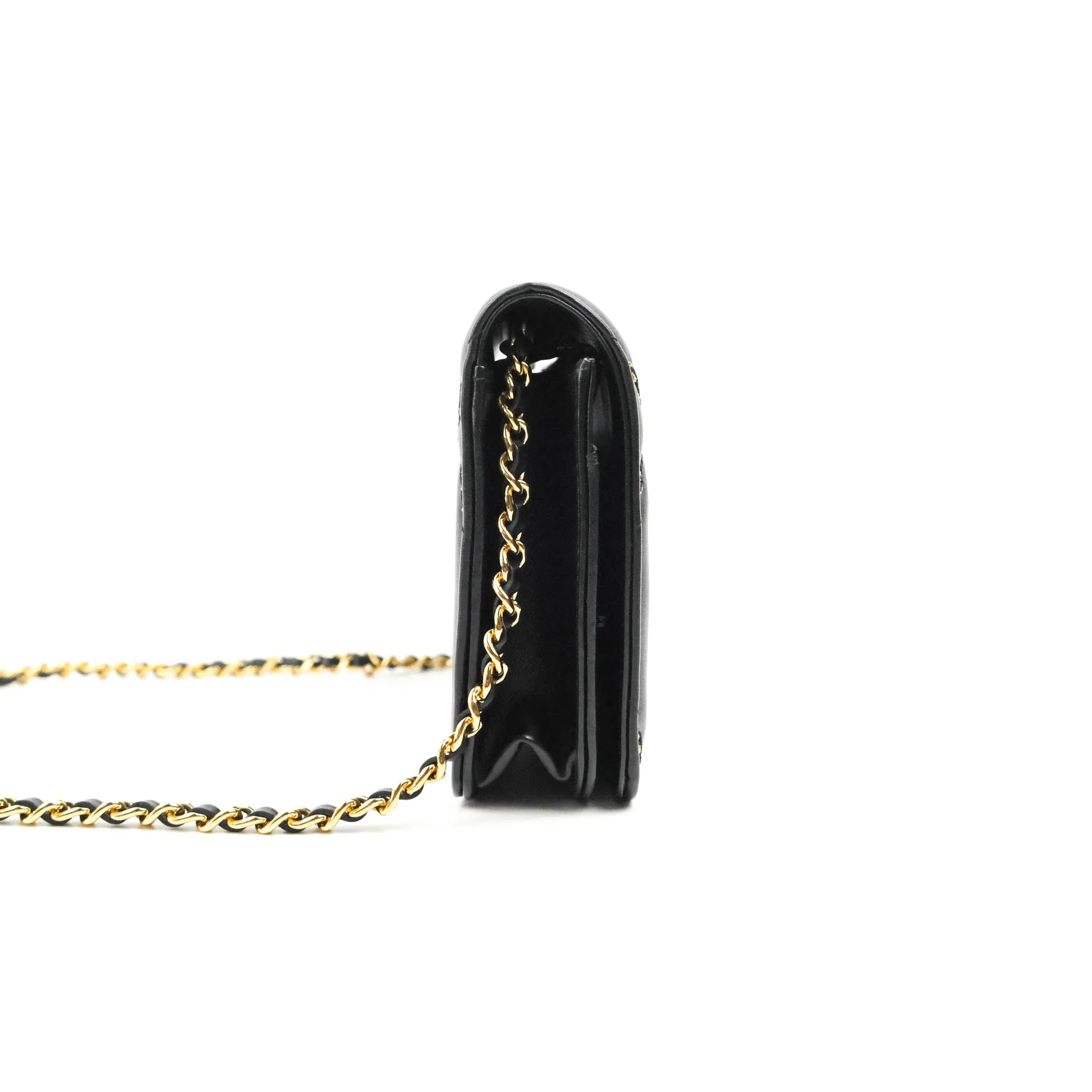 Chanel Quilted Wallet on Chain WOC Stitching Black Lambskin Gold Hardware