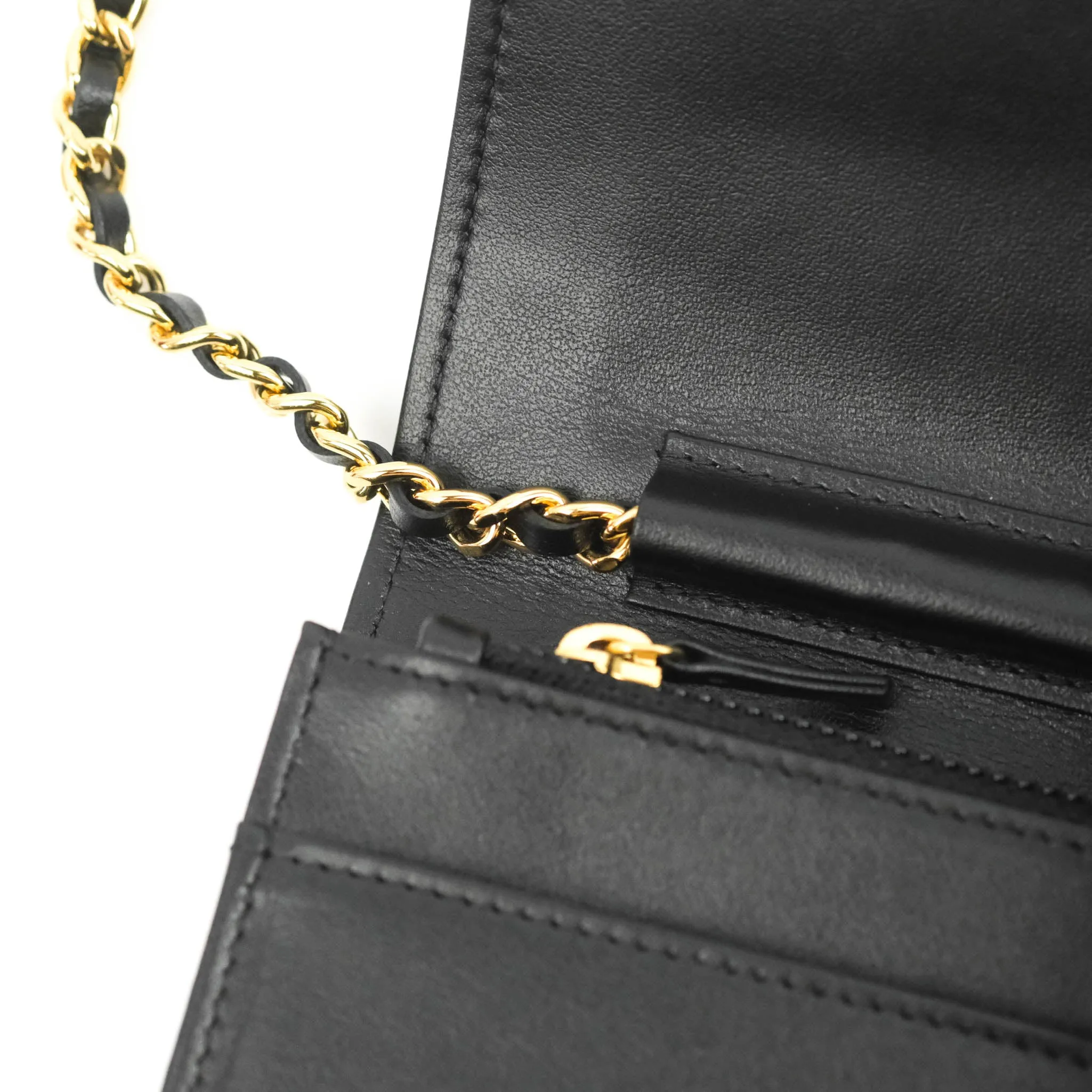 Chanel Quilted Wallet on Chain WOC Stitching Black Lambskin Gold Hardware